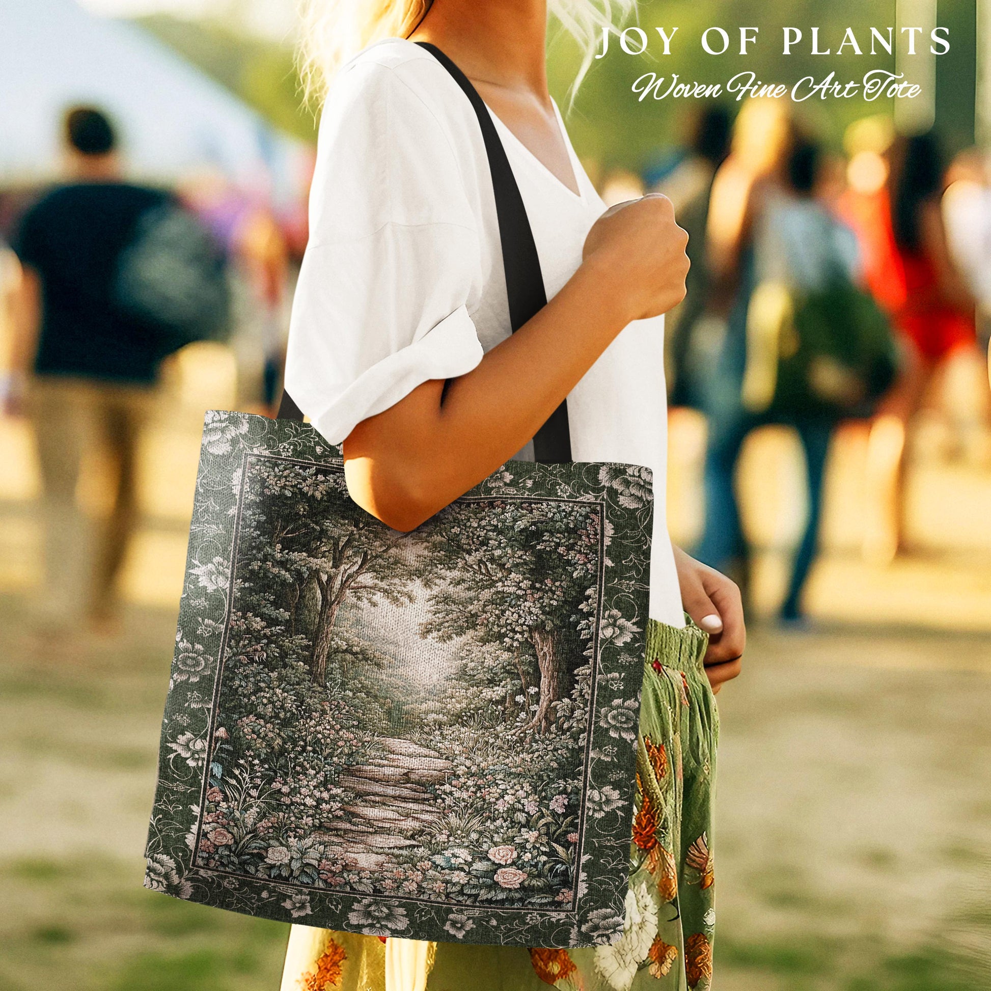 Mystic Garden Fairytale Landscape Tapestry Tote | Fairycore Woodland Nature Lover Book Nook Bag Cozy Earthy Aesthetic Whimsical Botanical |