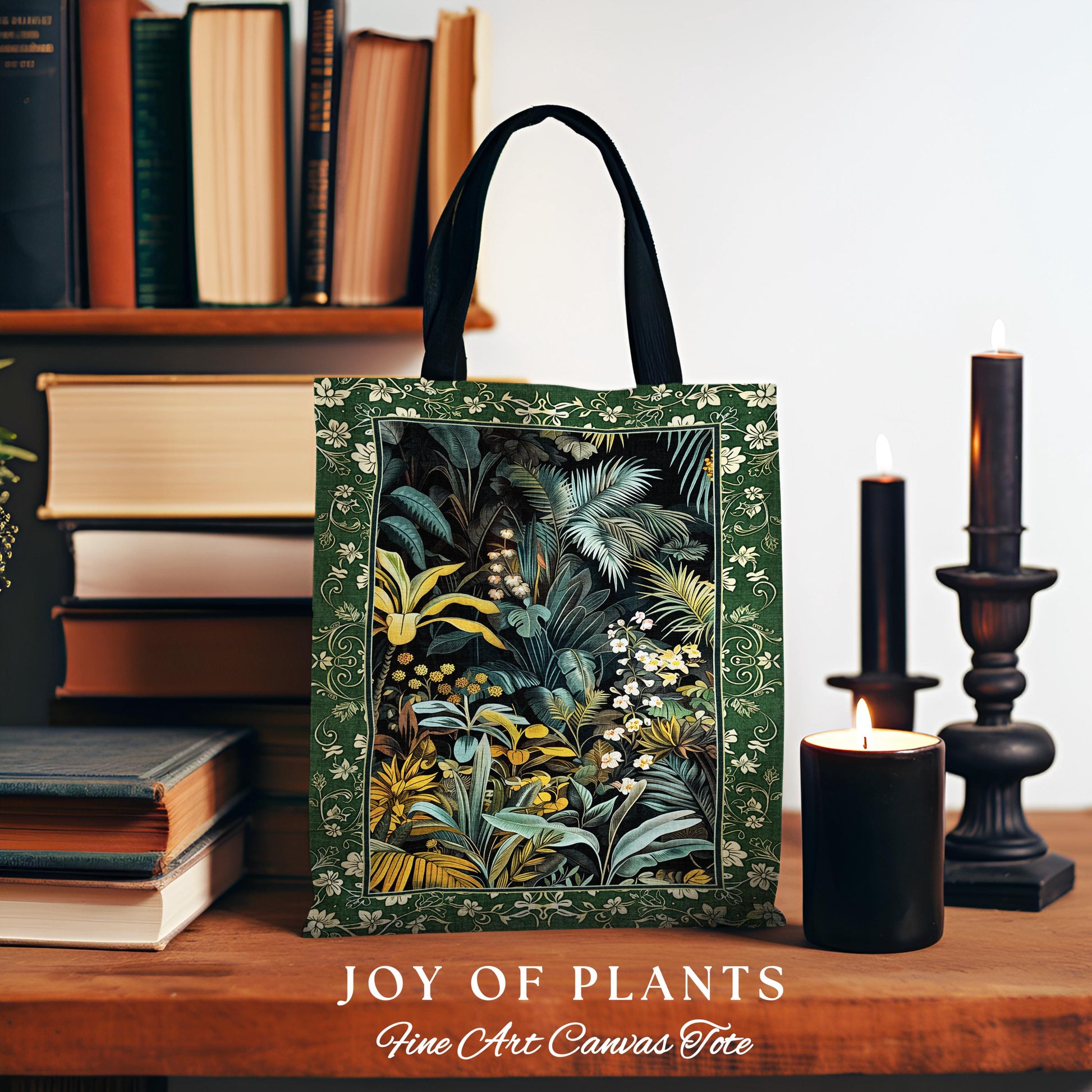 Jungle Leaves Botanical Woven Tote | Tropical Jungle Nature Lover Book Bag Cozy Plant Lover Boho Aesthetic Style Elegant Tapestry Bag Green