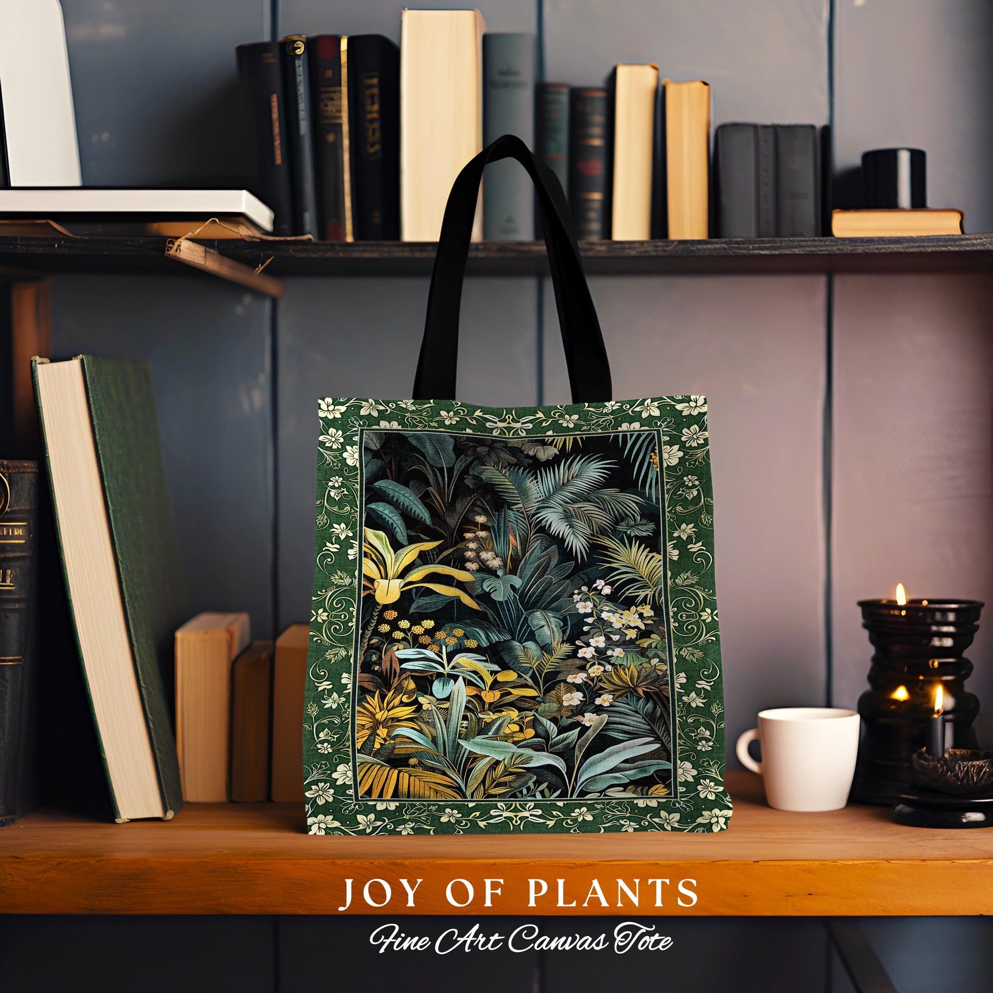 Jungle Leaves Botanical Woven Tote | Tropical Jungle Nature Lover Book Bag Cozy Plant Lover Boho Aesthetic Style Elegant Tapestry Bag Green