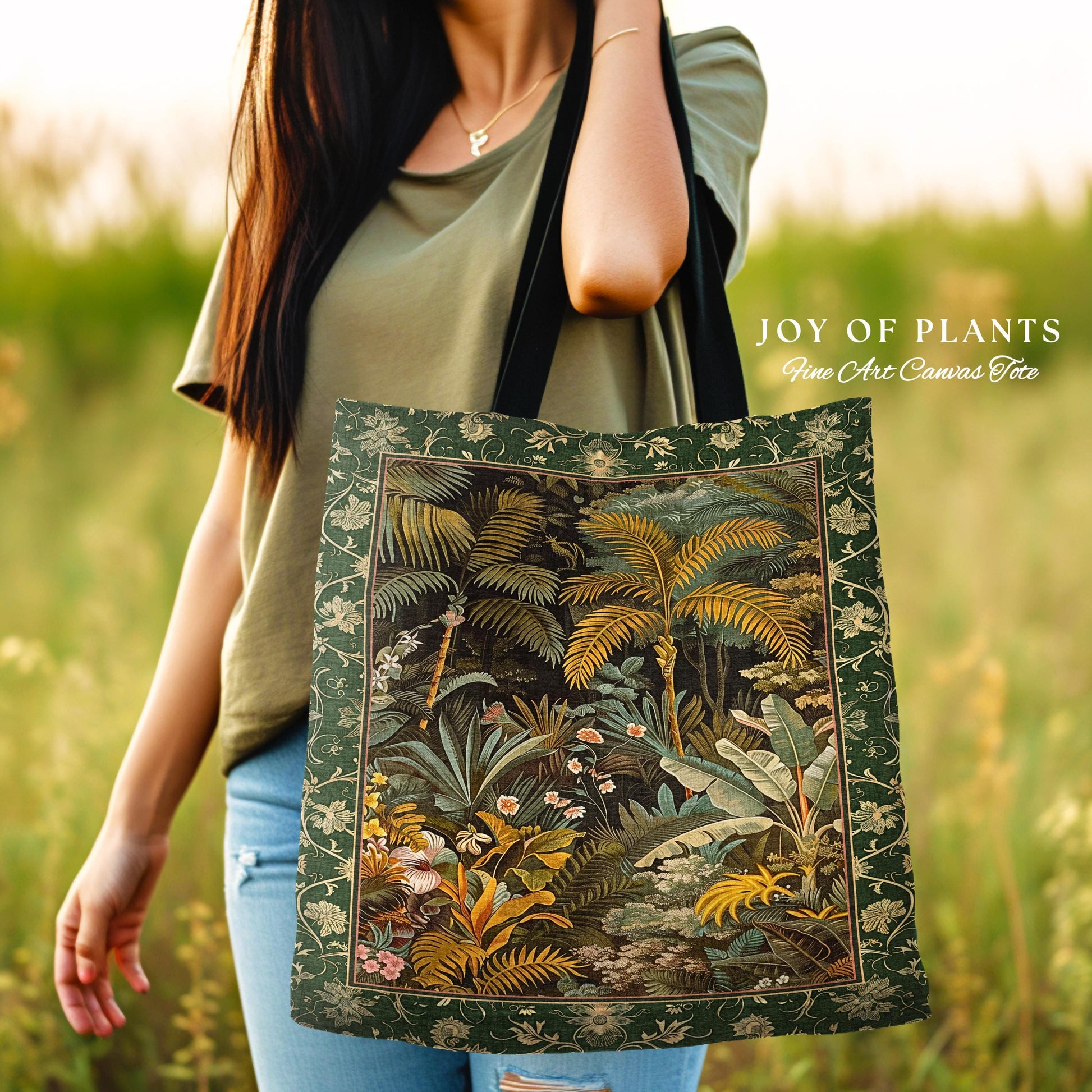 Maximalist Botanical Jungle Tote Bag | Exotic Leaf Tropical Nature Theme Accessory Vintage Elegance Woven Tapestry Bag Forest Aesthetic |