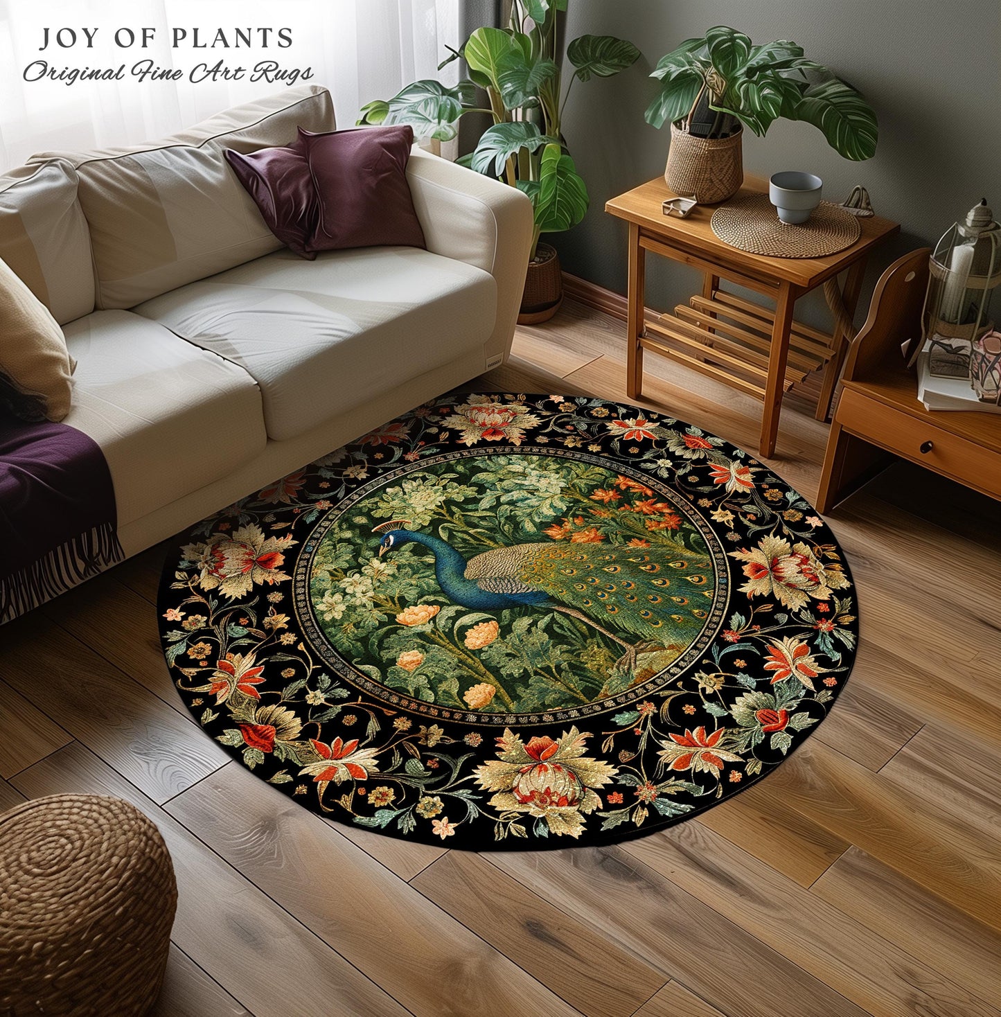 Peacock Area Rug Botanical | Floral Bedroom Decor William Morris Style Cottagecore Room Dark Academia Royalcore Rug Mystical Crowcore Art |