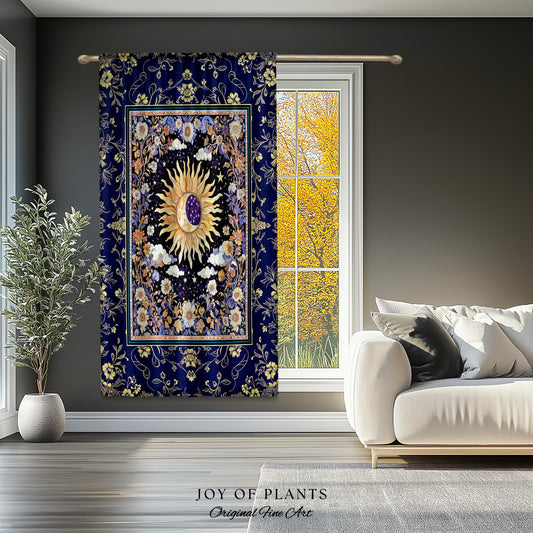 Cosmic Whimsy Fairycore Curtain | Ethereal Sun Drapes for Celestial Bedroom Floral Tarot Theme Sun and Moon Colorful Maximalist Witchy Style