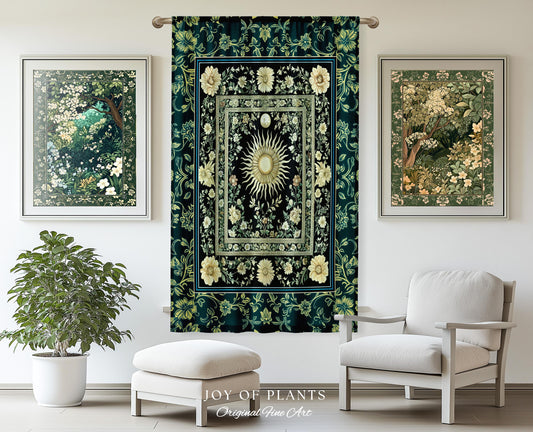 Witchy Celestial Sun Curtain | Magical Mystical Cozy Window Drapes Astrology Tapestry Spiritual Golden Sun Dark Academia Maximalist Bohemian