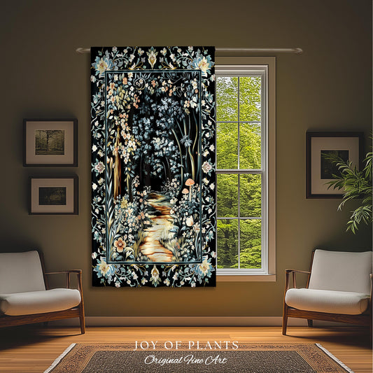 Dreamy Forest Landscape Botanical Curtain | Misty Forest Dark Cottagecore Aesthetic Fairycore Blackout Drapes Magical Jungle Decor Floral |