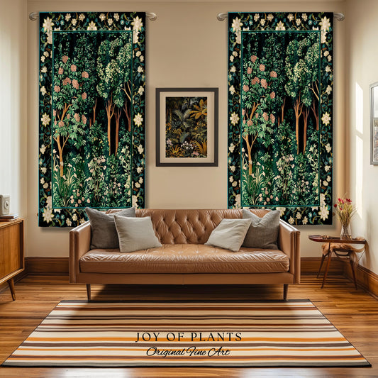 Dark Woodland Whimsical Forest Curtain Whimsigothic Folklore Inspired Decor | Ethereal Academia Aesthetic Fairycore Drapes Bedroom Accent |