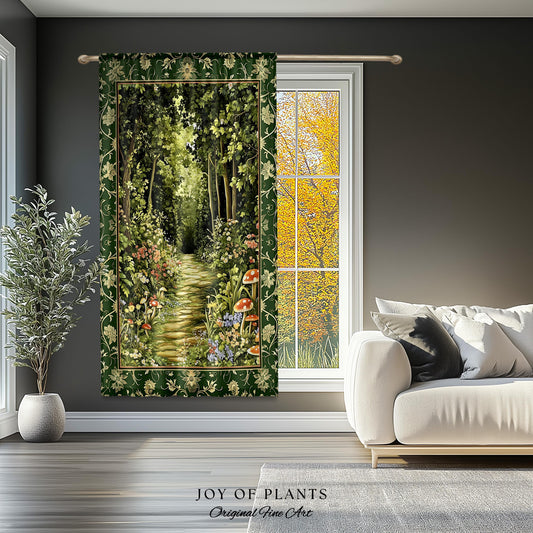 Natural Plants Ethereal Folklore Curtain | Woodland Fairy Inspired Nature Lover Bedroom Cozy Earthy Botanical Accent Mystical Floral Drapes