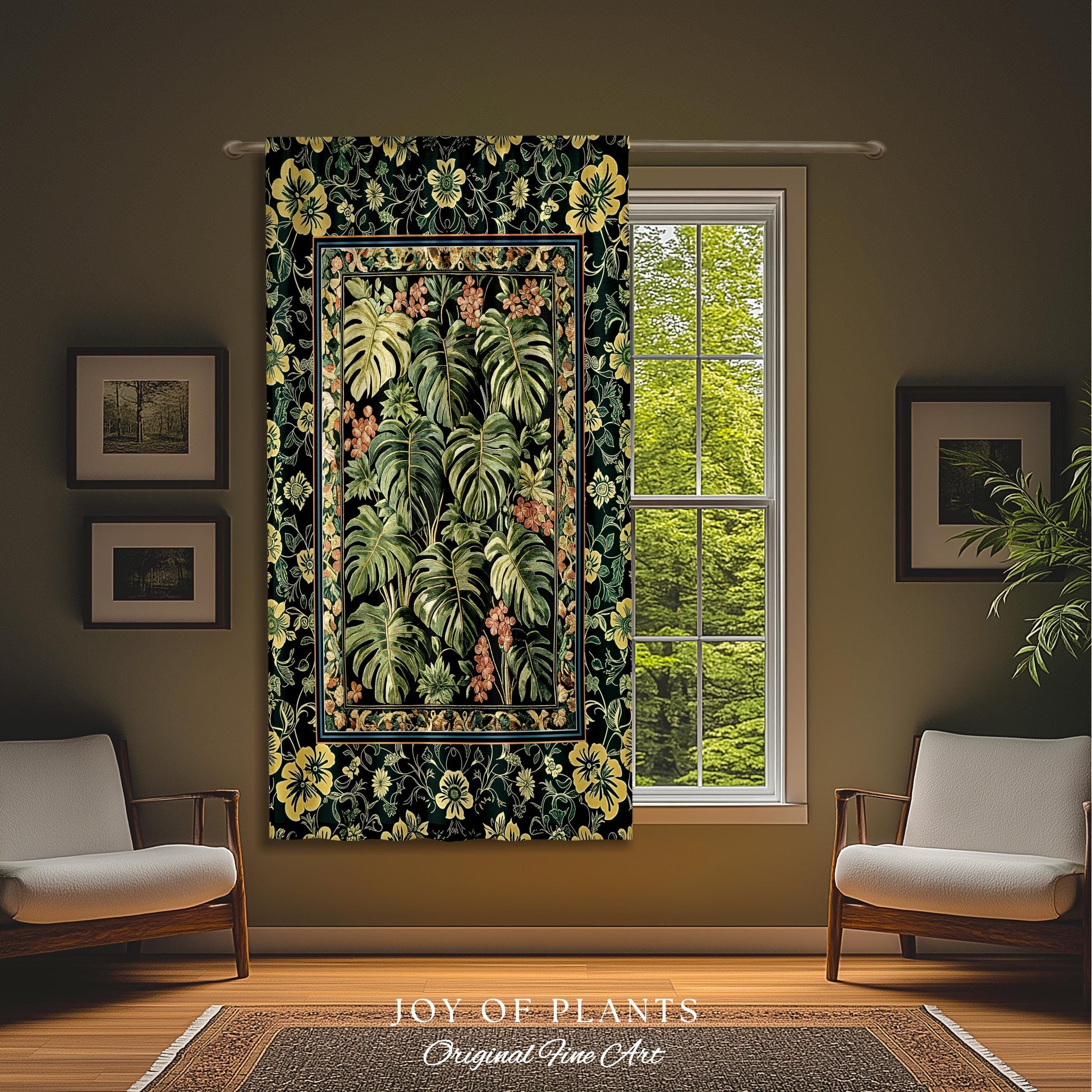 Verdant Flora Jungle Leaves Curtain | Maximalist Forestcore Whimsical Plant Themed Bedroom Monstera Cottagecore Inspired Home Decor Drapes