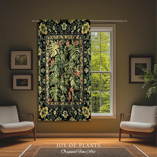 Verdant Flora Jungle Leaves Curtain | Maximalist Forestcore Whimsical Plant Themed Bedroom Monstera Cottagecore Inspired Home Decor Drapes
