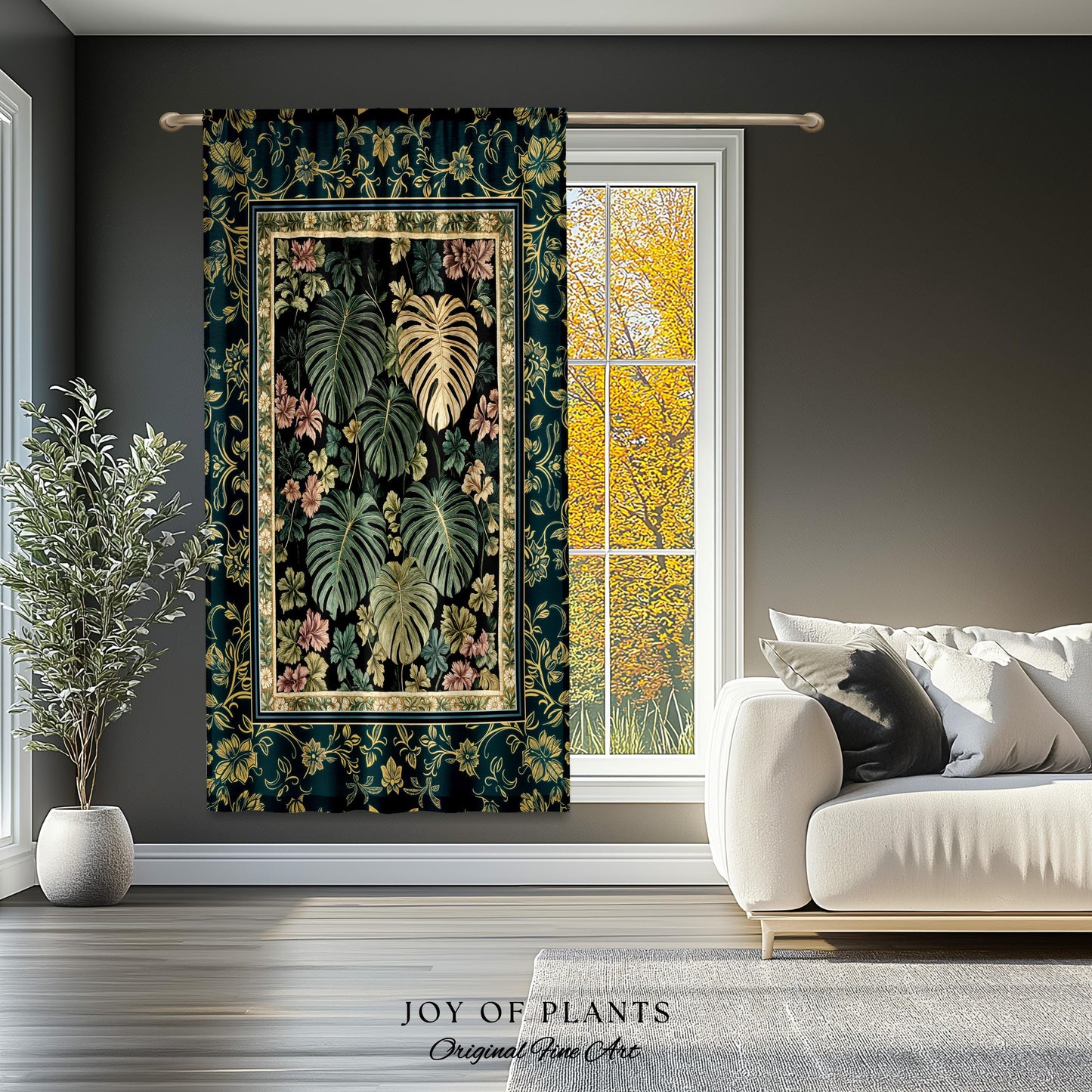 Botanical Cozy Curtain Maximalist Jungle | Plant Lady Decor Monstera Deliciosa Bedroom Woodland Magical Dark Academia Emerald Style Drapes
