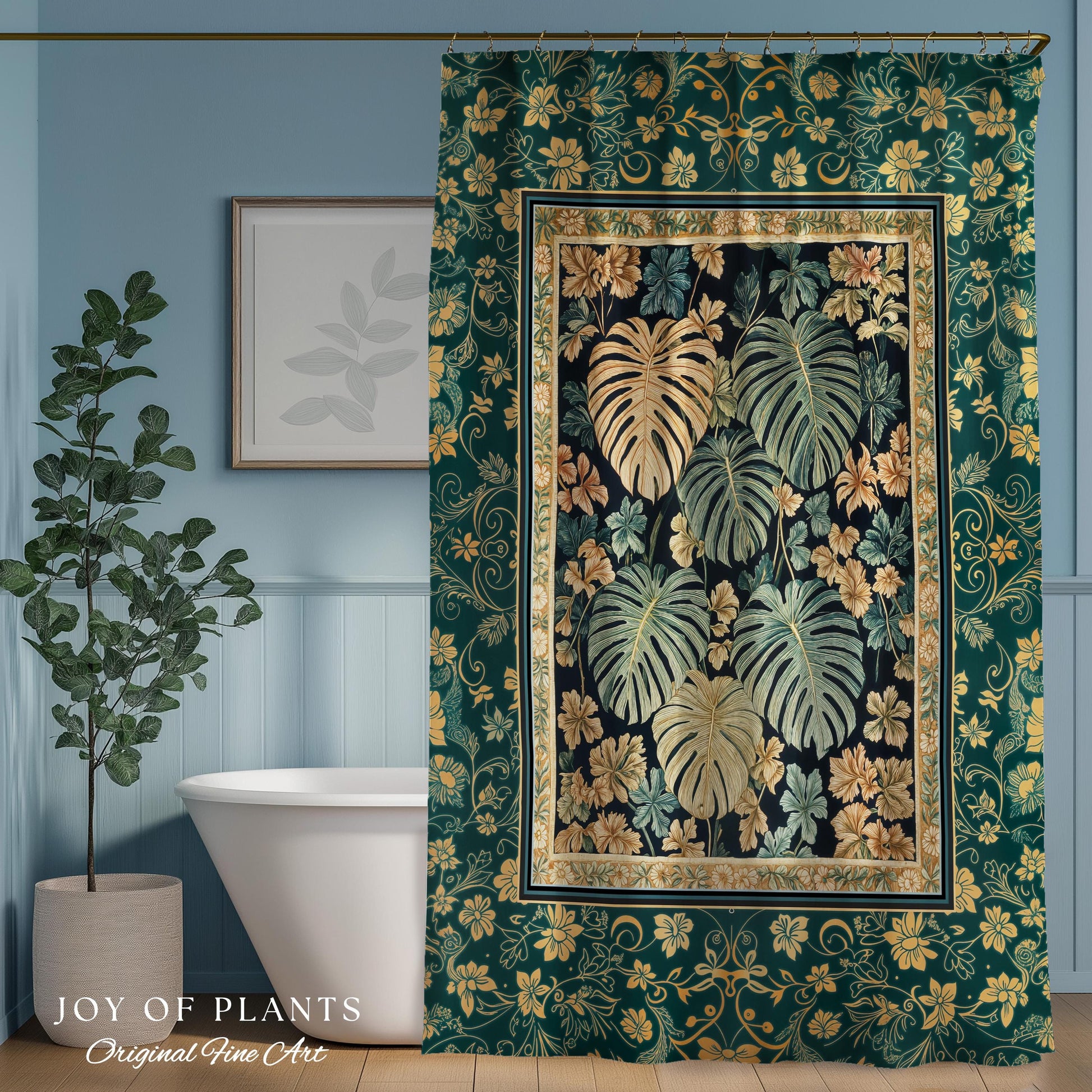 Enchanted Grove Botanical Shower Curtain | Forestcore Home Decor Cottagecore Maximalist Whimsical Monstera Vibes Trendy Bathroom Artwork |