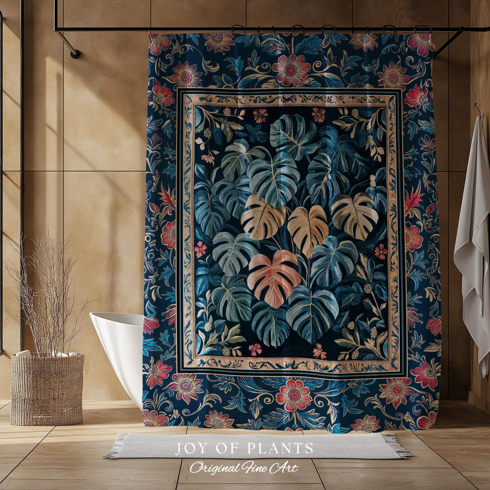 Serene Monstera Forest Shower Curtain | Enchanted Tropigoth Bathroom Whimsical Cottagecore Houseplant Lover Mystic Aesthetic Boho Colorful |