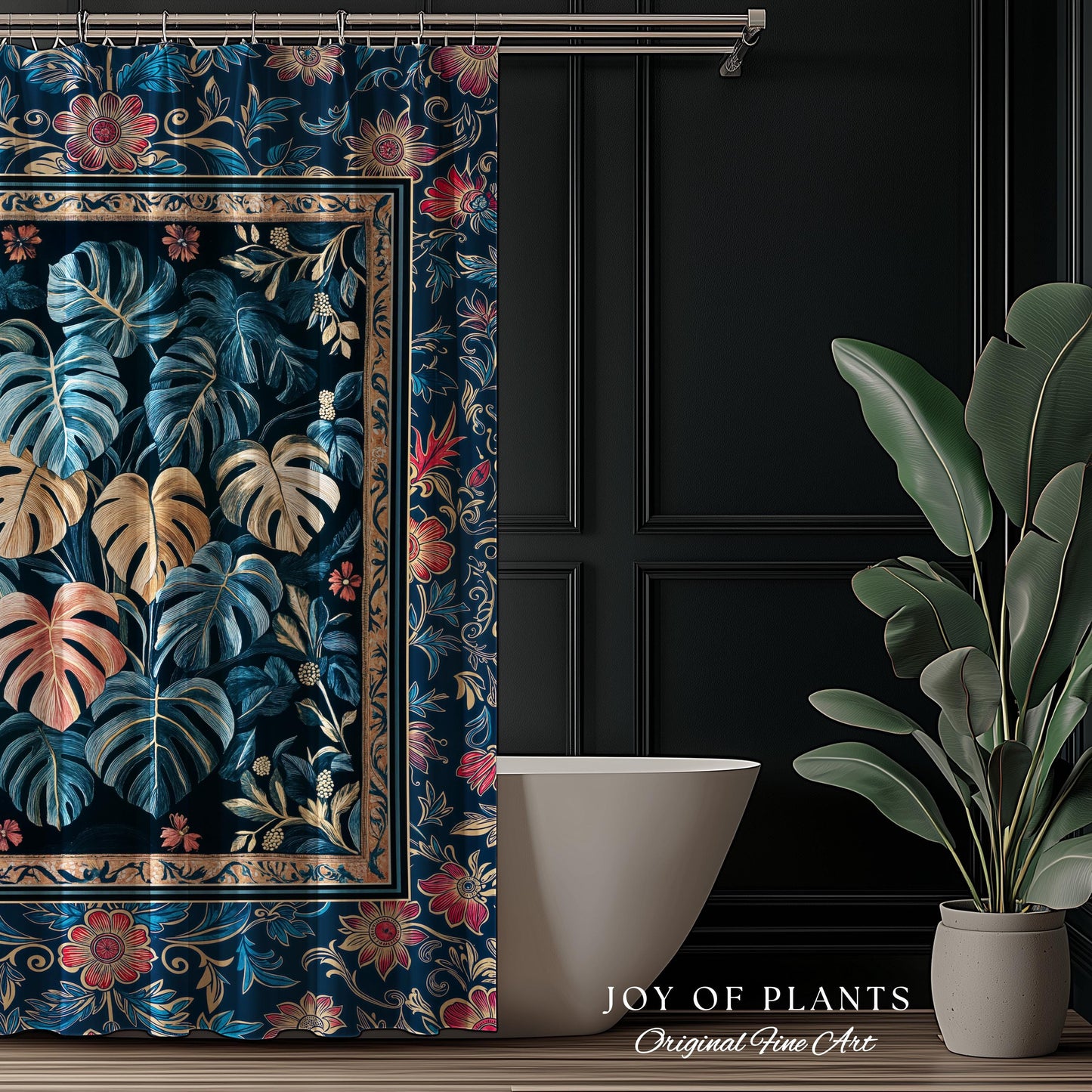 Serene Monstera Forest Shower Curtain | Enchanted Tropigoth Bathroom Whimsical Cottagecore Houseplant Lover Mystic Aesthetic Boho Colorful |