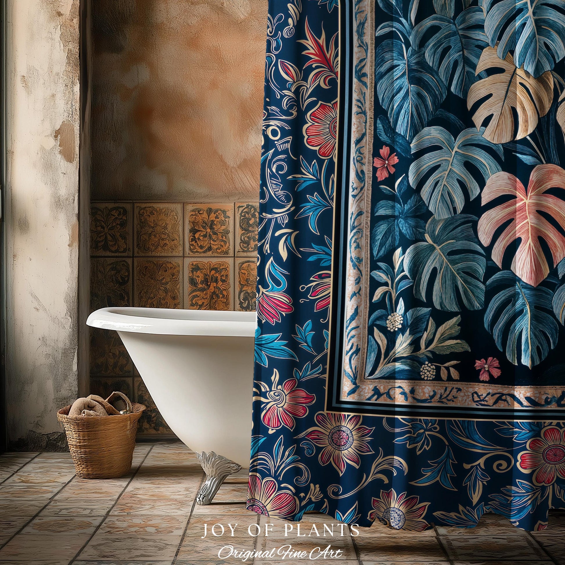 Serene Monstera Forest Shower Curtain | Enchanted Tropigoth Bathroom Whimsical Cottagecore Houseplant Lover Mystic Aesthetic Boho Colorful |