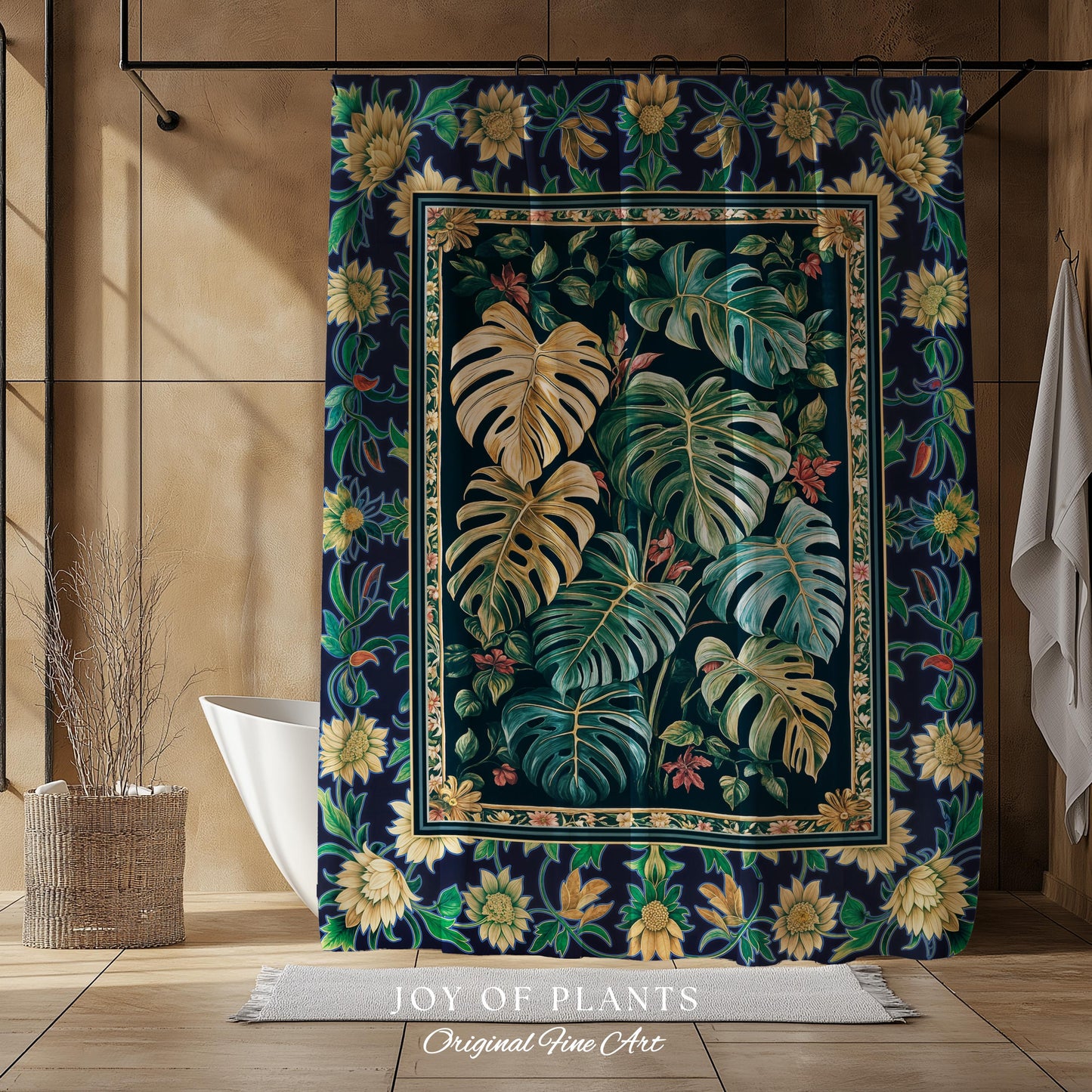 Elegant Jungle Leaves Shower Curtain | Dreamy Cottagecore Maximalist Decor for Houseplant Lover Cute Forestcore Woodland Jungle Bathroom |