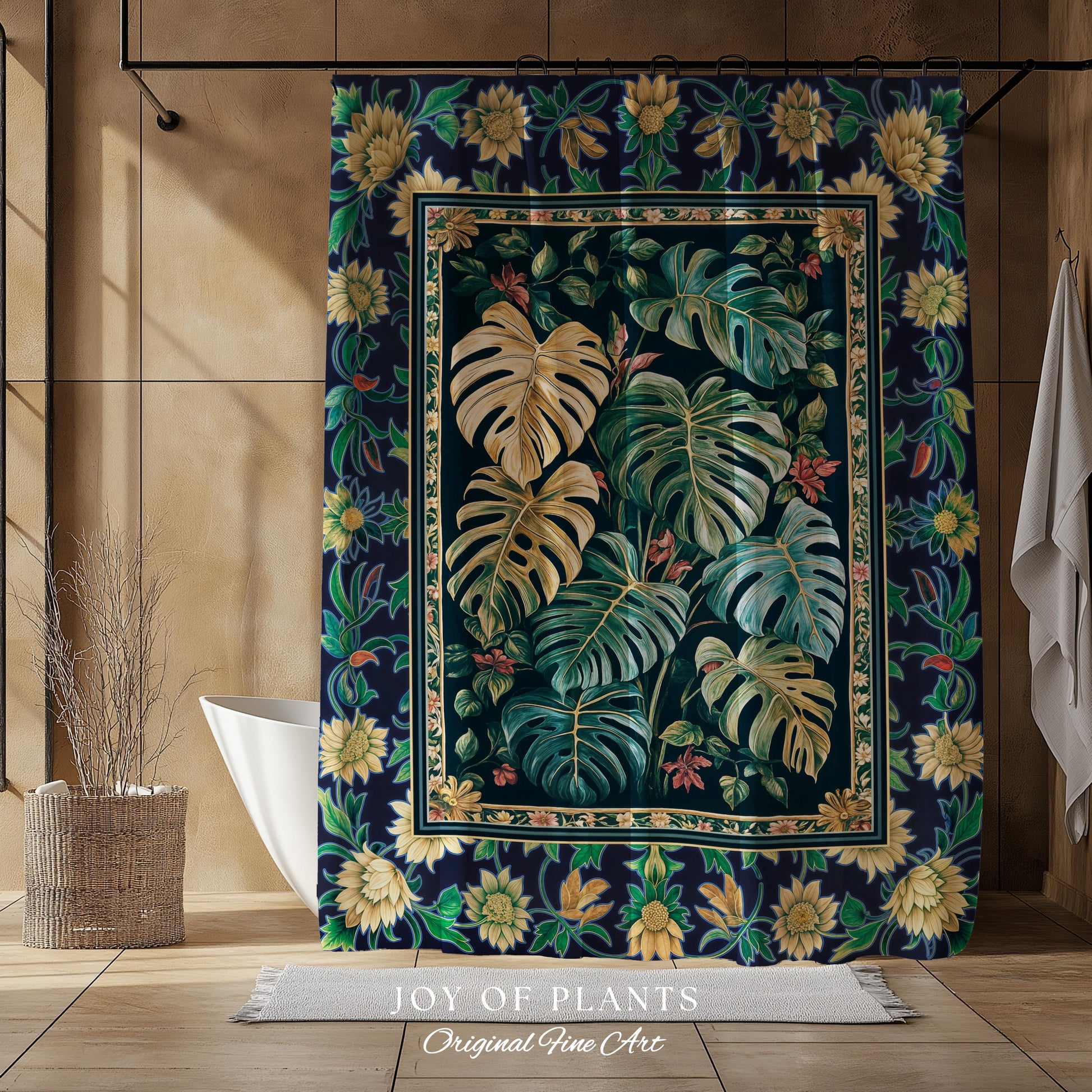 Elegant Jungle Leaves Shower Curtain | Dreamy Cottagecore Maximalist Decor for Houseplant Lover Cute Forestcore Woodland Jungle Bathroom |