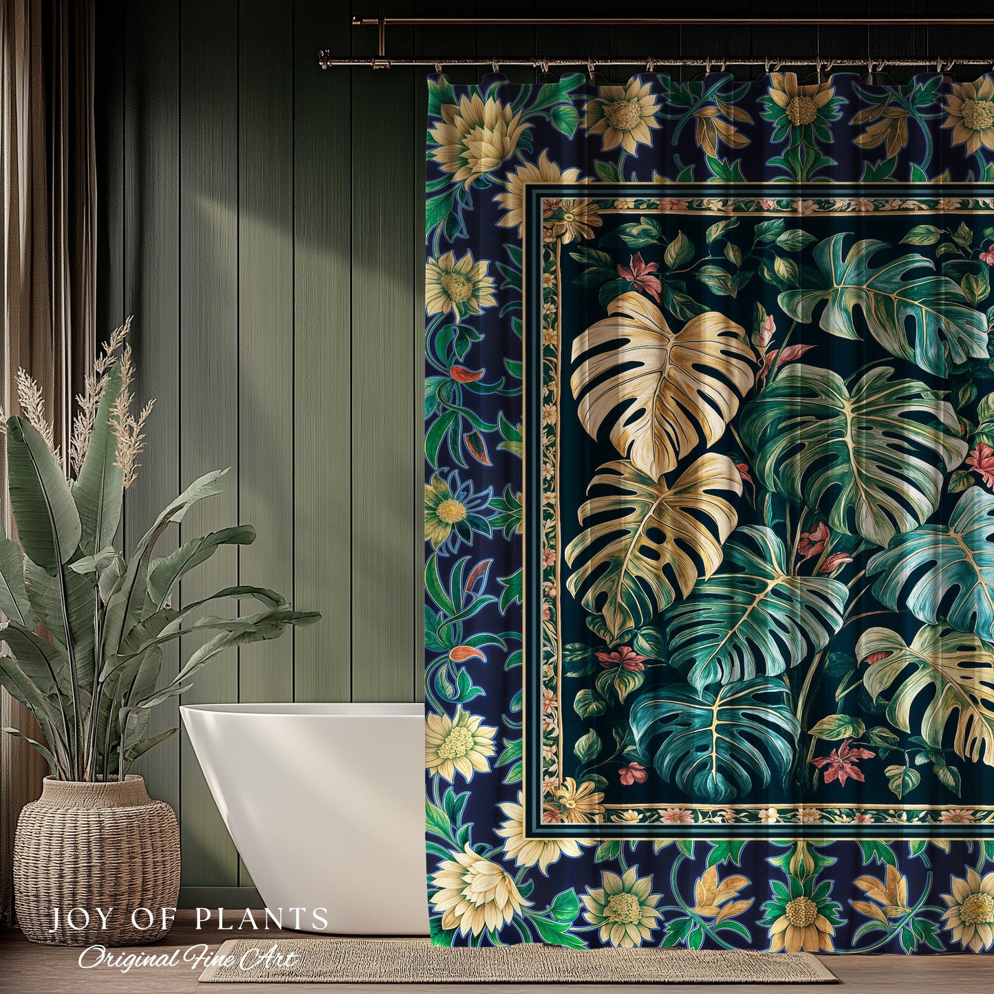 Elegant Jungle Leaves Shower Curtain | Dreamy Cottagecore Maximalist Decor for Houseplant Lover Cute Forestcore Woodland Jungle Bathroom |