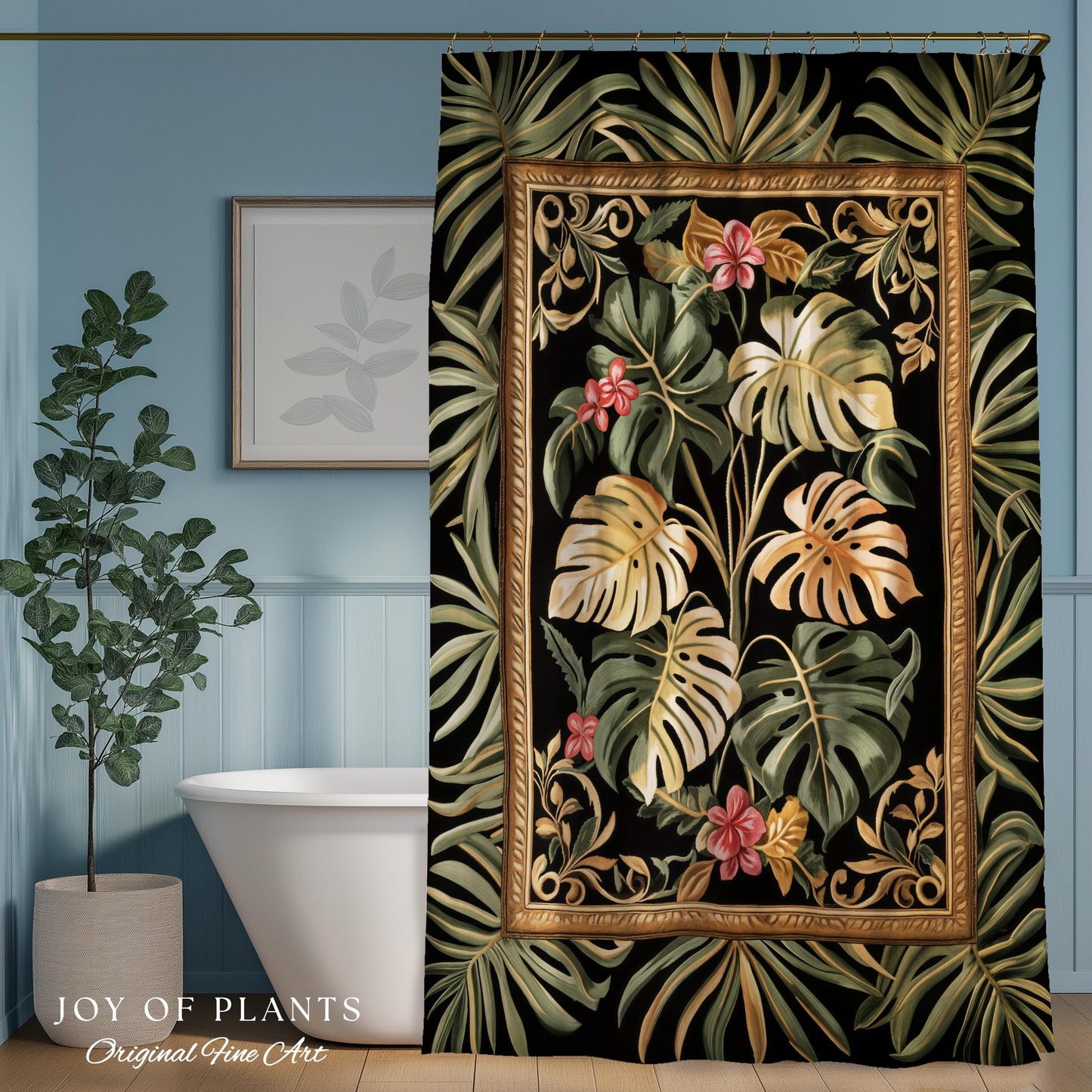 Trendy Tropical Leaves Shower Curtain | Whimsical Monstera Bathroom Decor for Plant Lovers Maximalist Jungle Cottagecore Whimsy Aesthetic |