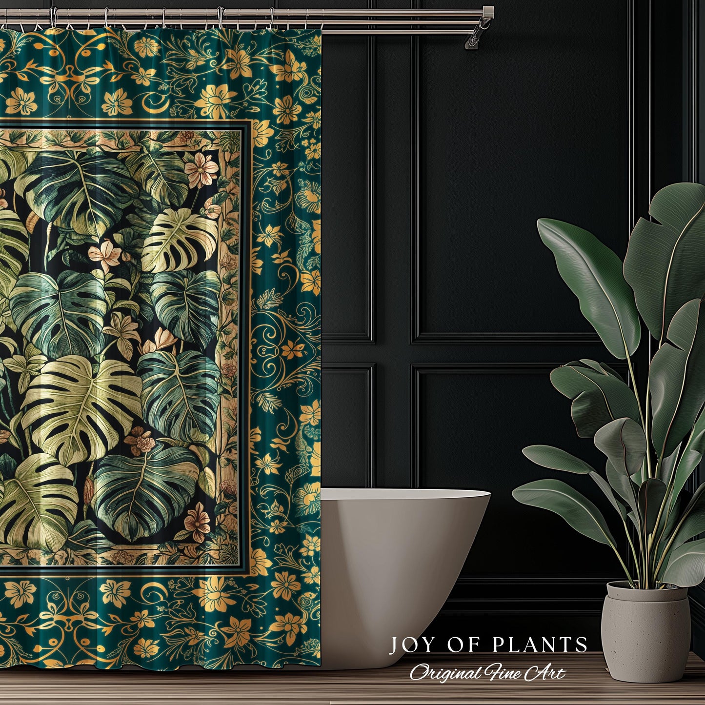 Cozy Plant Bathroom Shower Curtain | Jungle Vibes Dark Academia Houseplant Lover Housewarming Gift Whimsigoth Eclectic Bath Room Botanical |