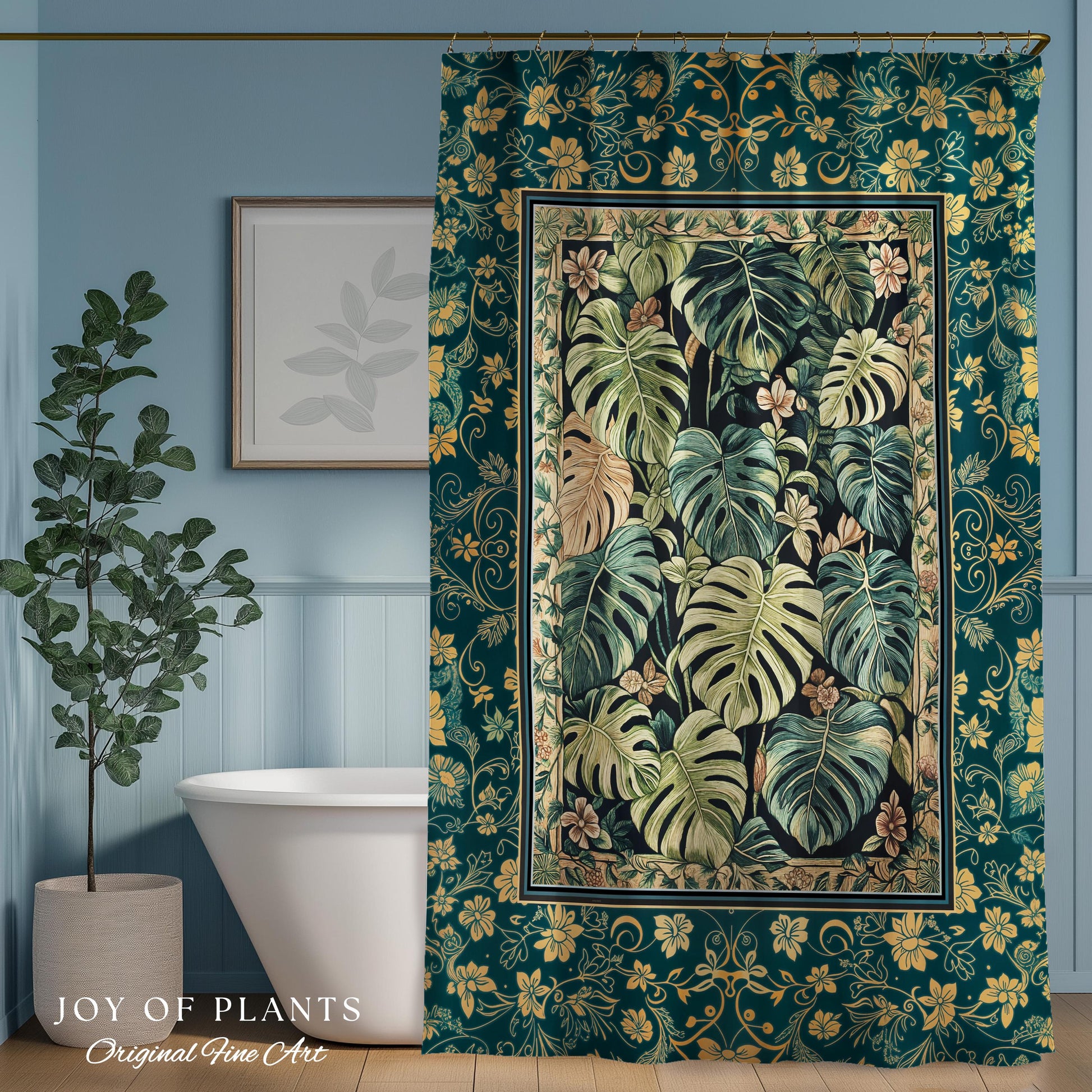 Cozy Plant Bathroom Shower Curtain | Jungle Vibes Dark Academia Houseplant Lover Housewarming Gift Whimsigoth Eclectic Bath Room Botanical |