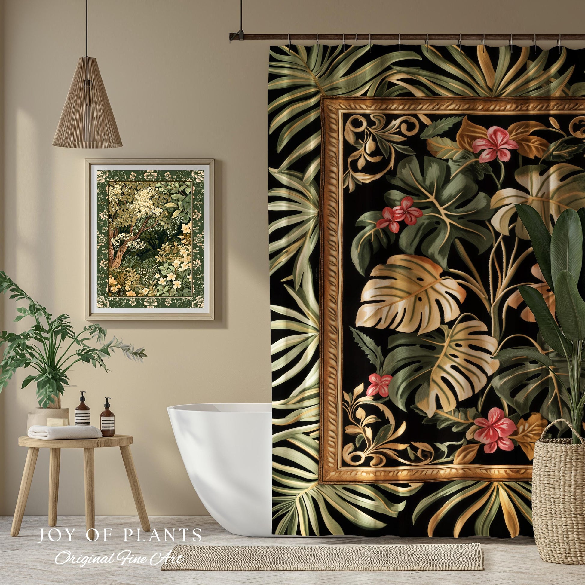 Trendy Tropical Leaves Shower Curtain | Whimsical Monstera Bathroom Decor for Plant Lovers Maximalist Jungle Cottagecore Whimsy Aesthetic |