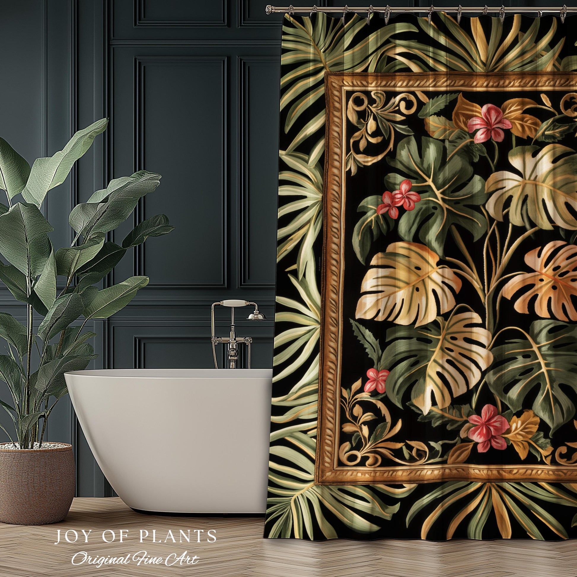 Trendy Tropical Leaves Shower Curtain | Whimsical Monstera Bathroom Decor for Plant Lovers Maximalist Jungle Cottagecore Whimsy Aesthetic |