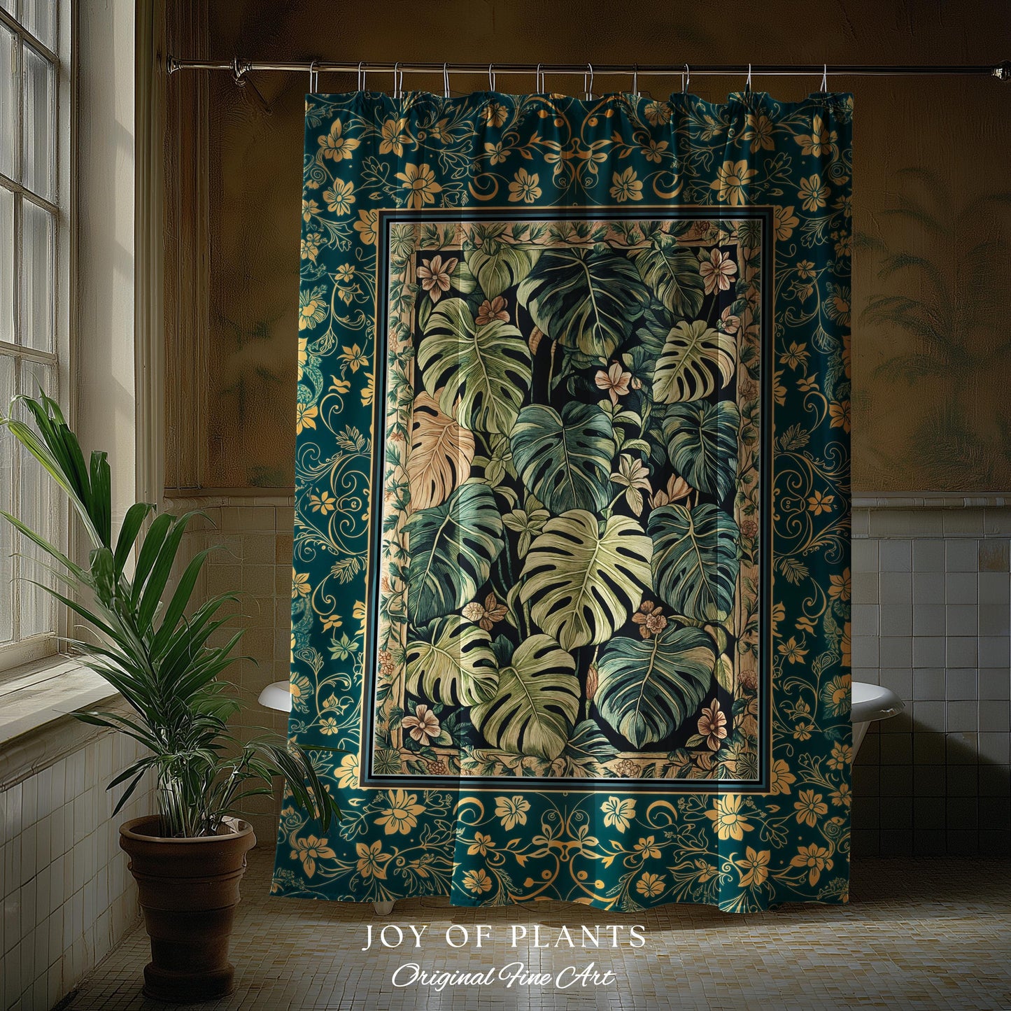 Cozy Plant Bathroom Shower Curtain | Jungle Vibes Dark Academia Houseplant Lover Housewarming Gift Whimsigoth Eclectic Bath Room Botanical |