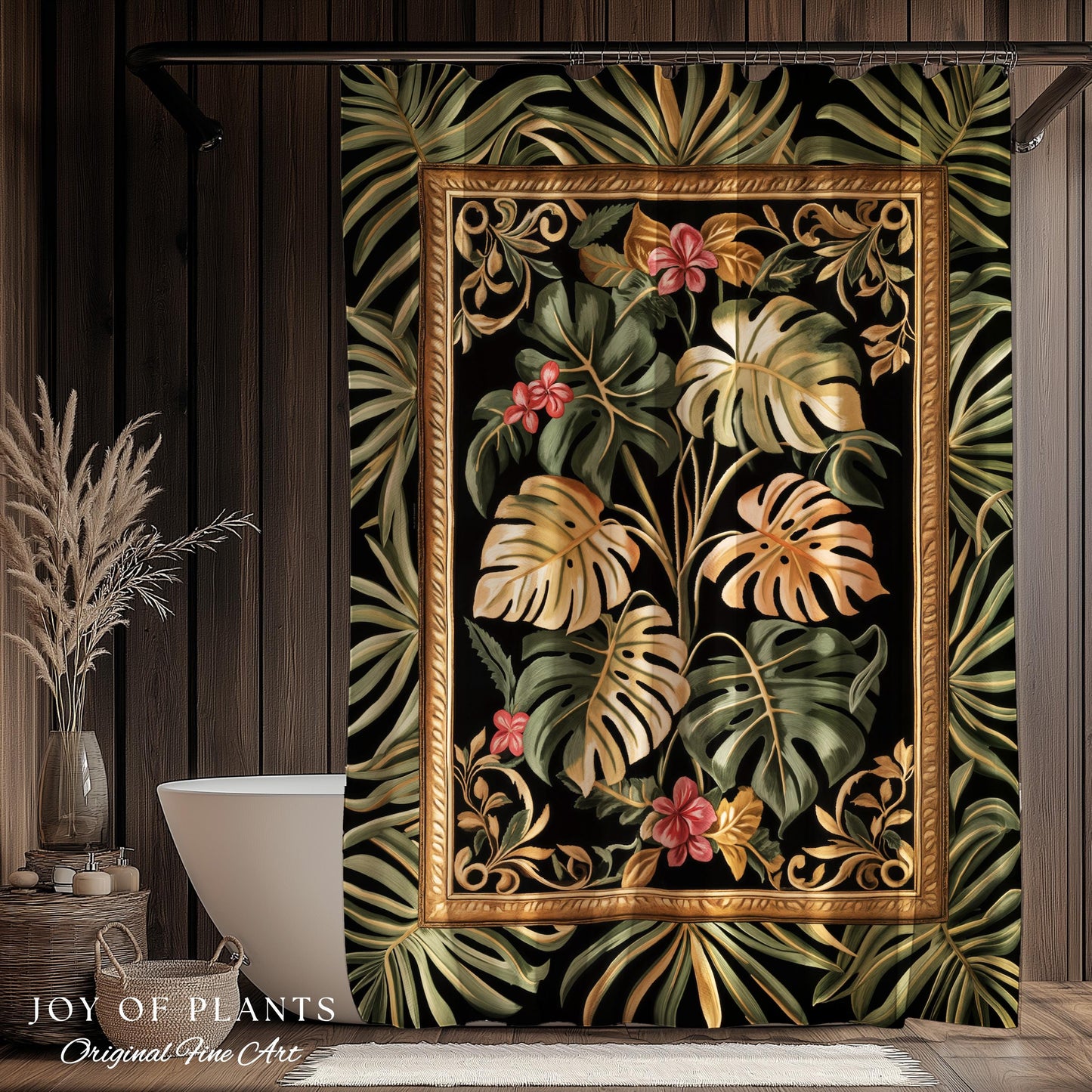 Trendy Tropical Leaves Shower Curtain | Whimsical Monstera Bathroom Decor for Plant Lovers Maximalist Jungle Cottagecore Whimsy Aesthetic |
