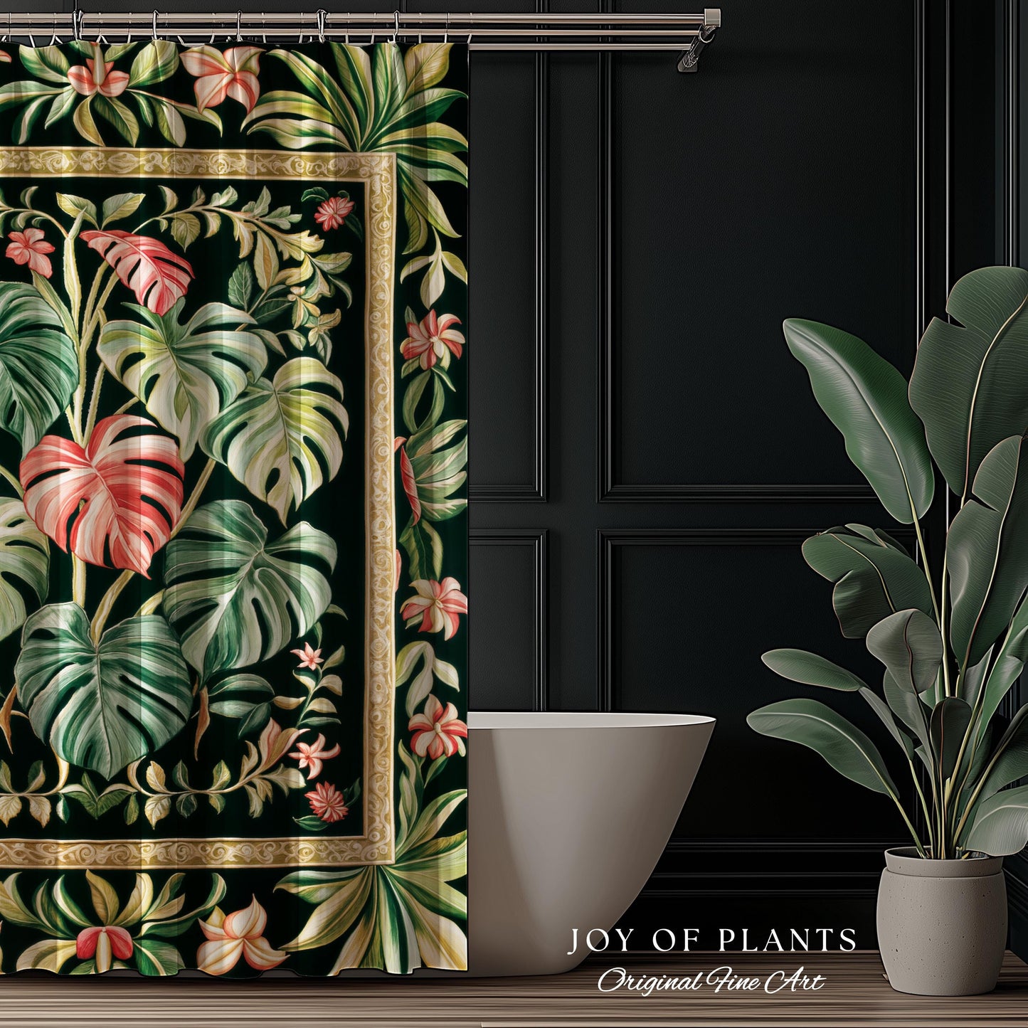 Earthy Vibes Monstera Shower Curtain | Cozy Forestcore Vintage Summer Bedspread Tropical Goth Aesthetic Cottagecore Leafy Bathroom