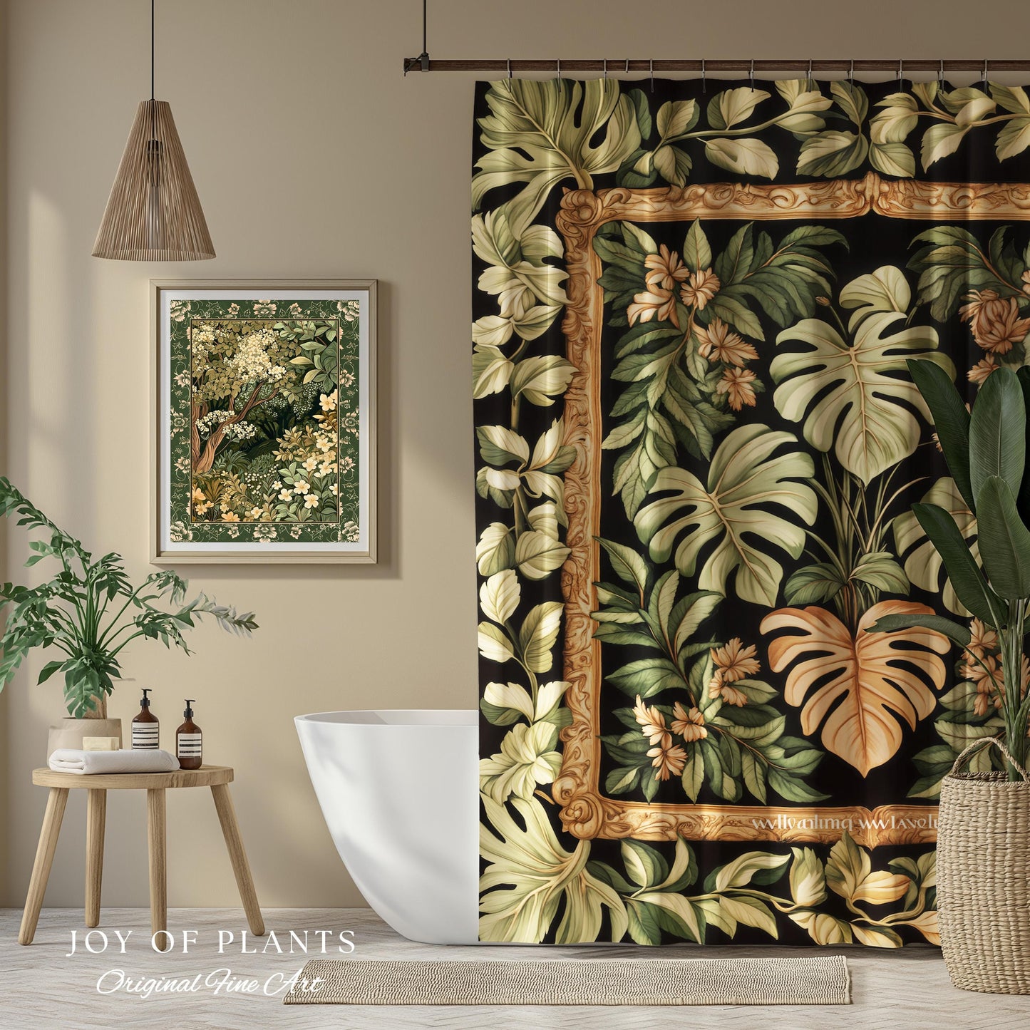 Forestcore Tropigoth Shower Curtain | Jungle Whimsy Dark Academia Bathroom Cottagecore Houseplant Lover Maximalist Botanical Monstera Boho |