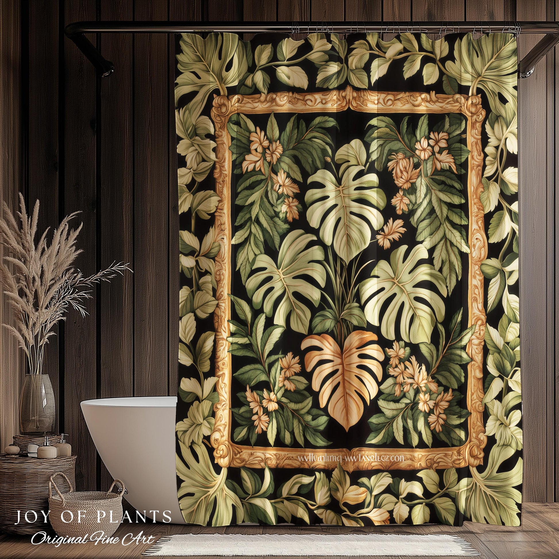 Forestcore Tropigoth Shower Curtain | Jungle Whimsy Dark Academia Bathroom Cottagecore Houseplant Lover Maximalist Botanical Monstera Boho |