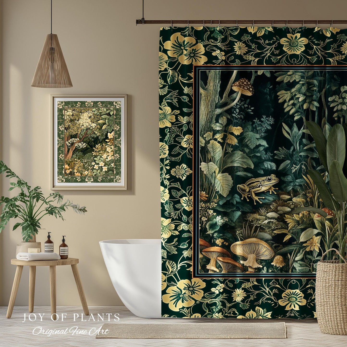 Magical Mushroom Folklore Forest Bathroom Curtain | Cute Woodland Shower Goblincore Forest Woodland Whimsy Toadstool Aesthetic Nature Lover