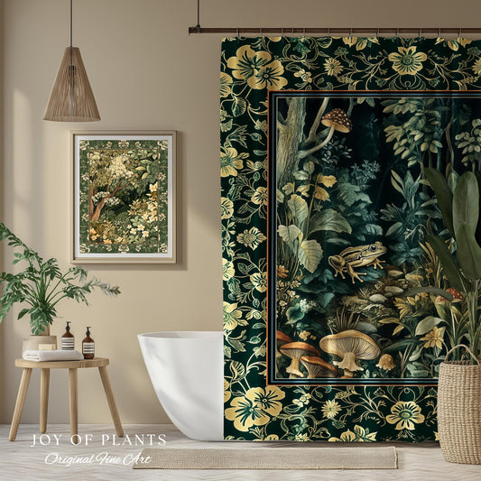 Magical Mushroom Folklore Forest Bathroom Curtain | Cute Woodland Shower Goblincore Forest Woodland Whimsy Toadstool Aesthetic Nature Lover