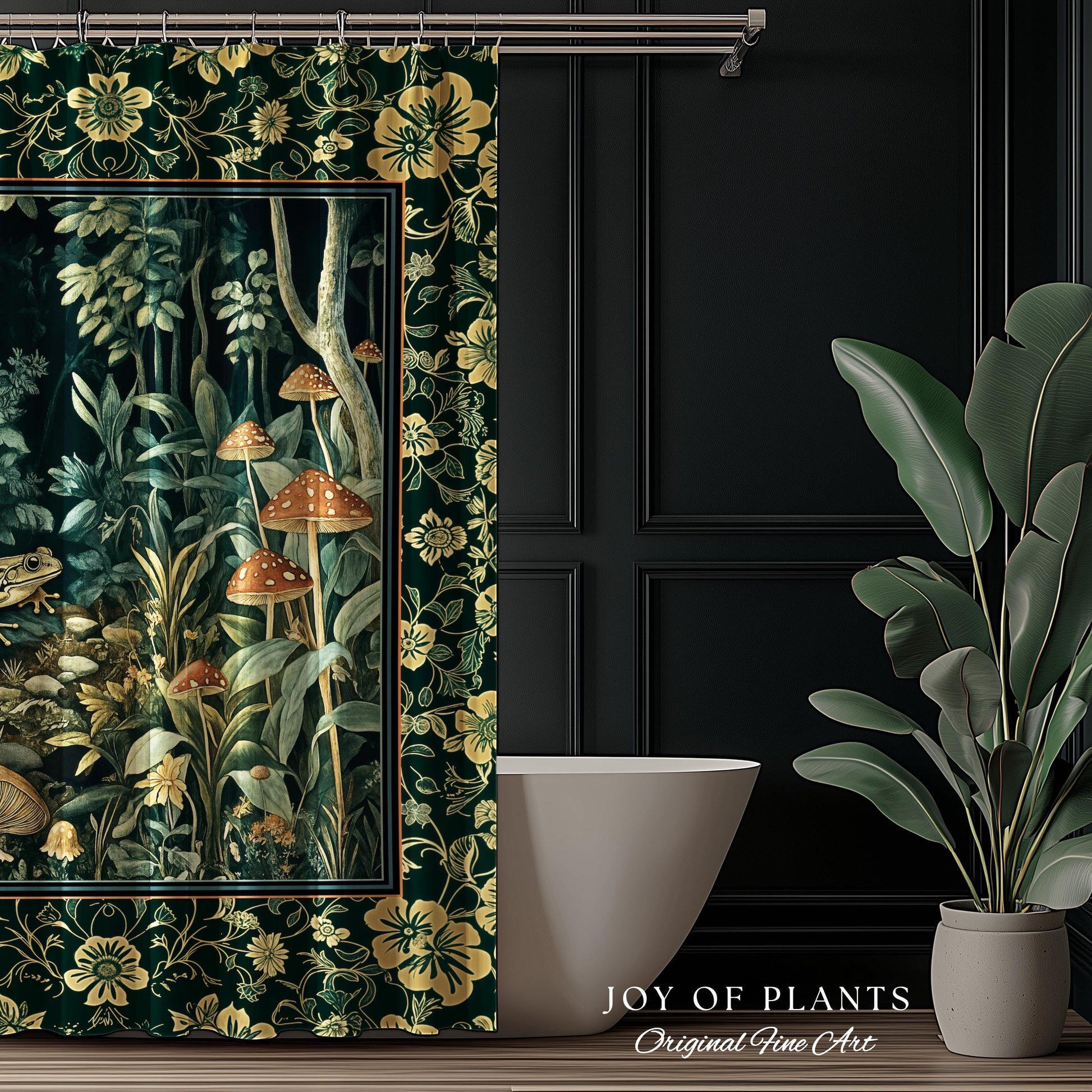 Magical Mushroom Folklore Forest Bathroom Curtain | Cute Woodland Shower Goblincore Forest Woodland Whimsy Toadstool Aesthetic Nature Lover