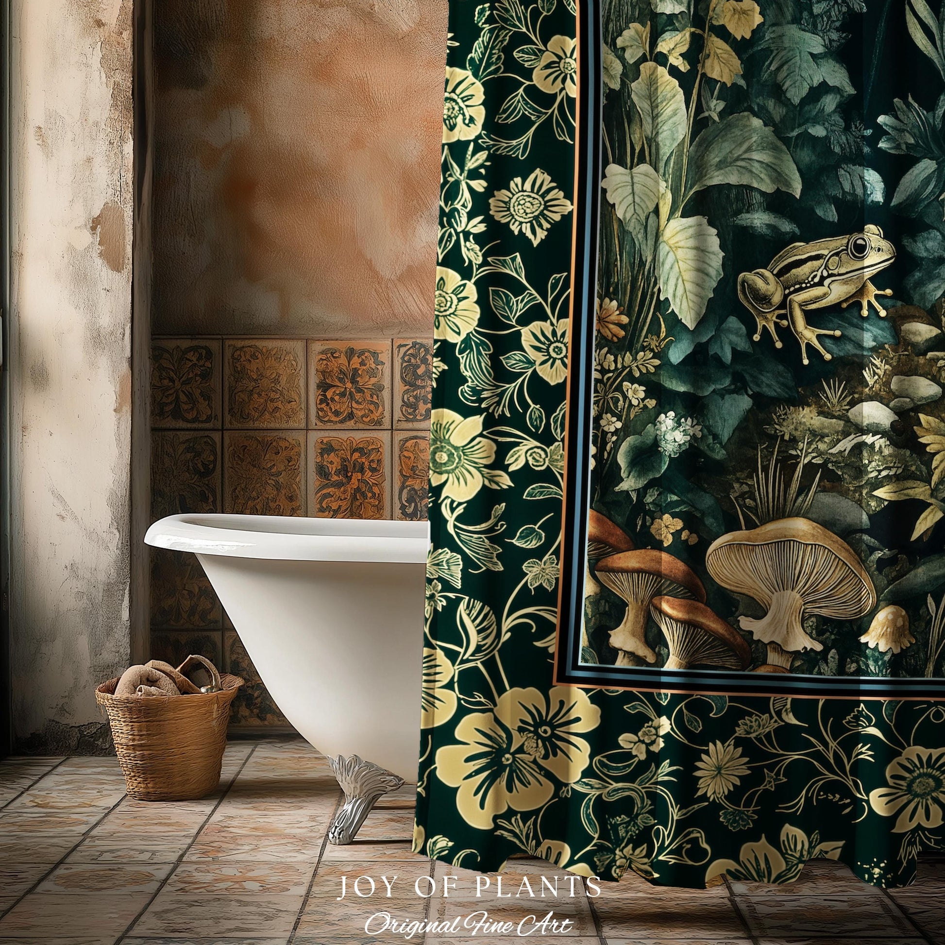 Magical Mushroom Folklore Forest Bathroom Curtain | Cute Woodland Shower Goblincore Forest Woodland Whimsy Toadstool Aesthetic Nature Lover