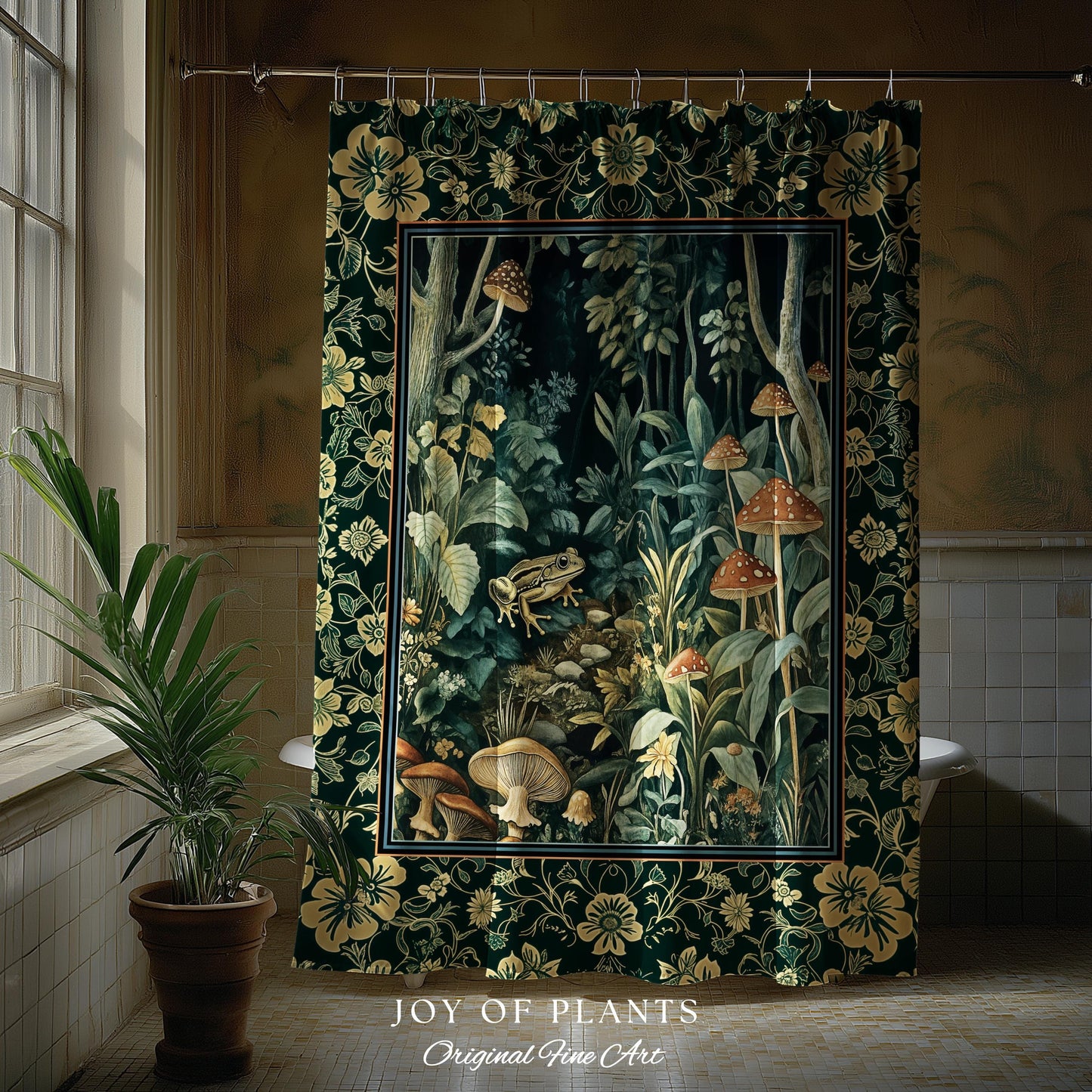 Magical Mushroom Folklore Forest Bathroom Curtain | Cute Woodland Shower Goblincore Forest Woodland Whimsy Toadstool Aesthetic Nature Lover