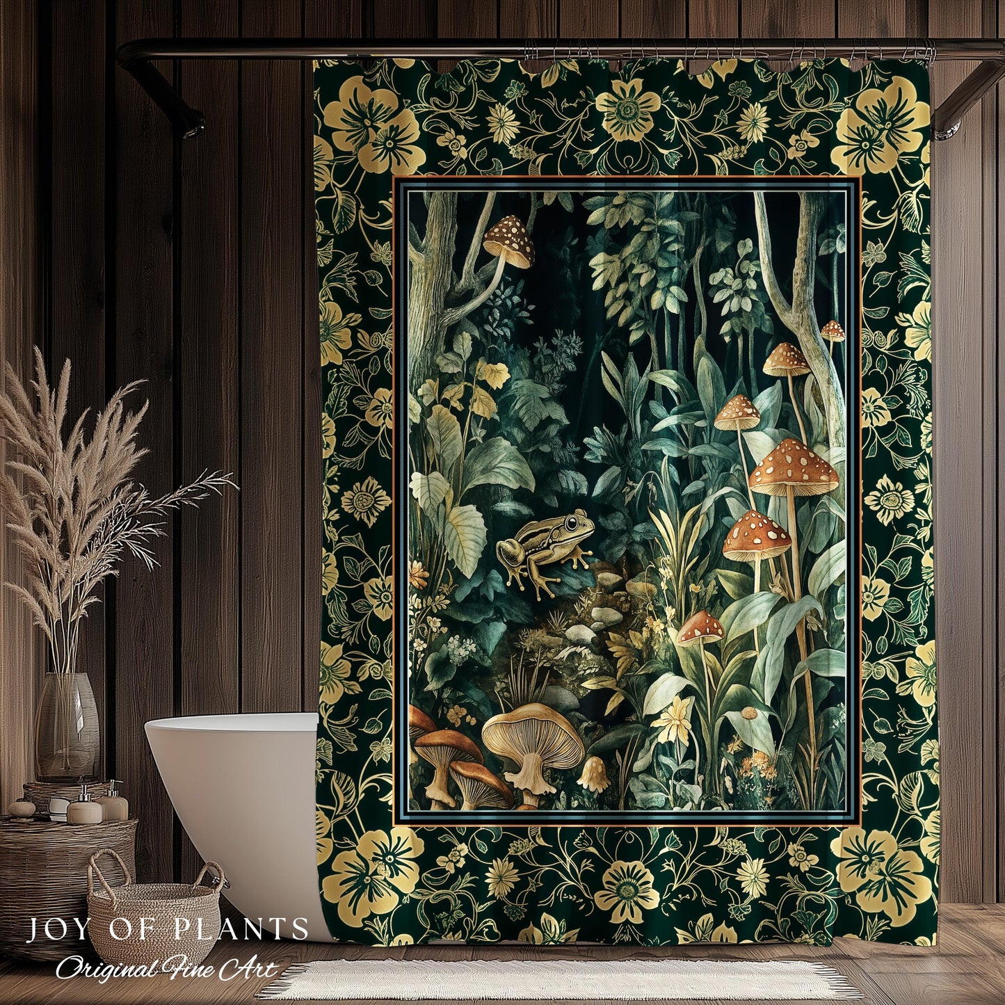 Magical Mushroom Folklore Forest Bathroom Curtain | Cute Woodland Shower Goblincore Forest Woodland Whimsy Toadstool Aesthetic Nature Lover