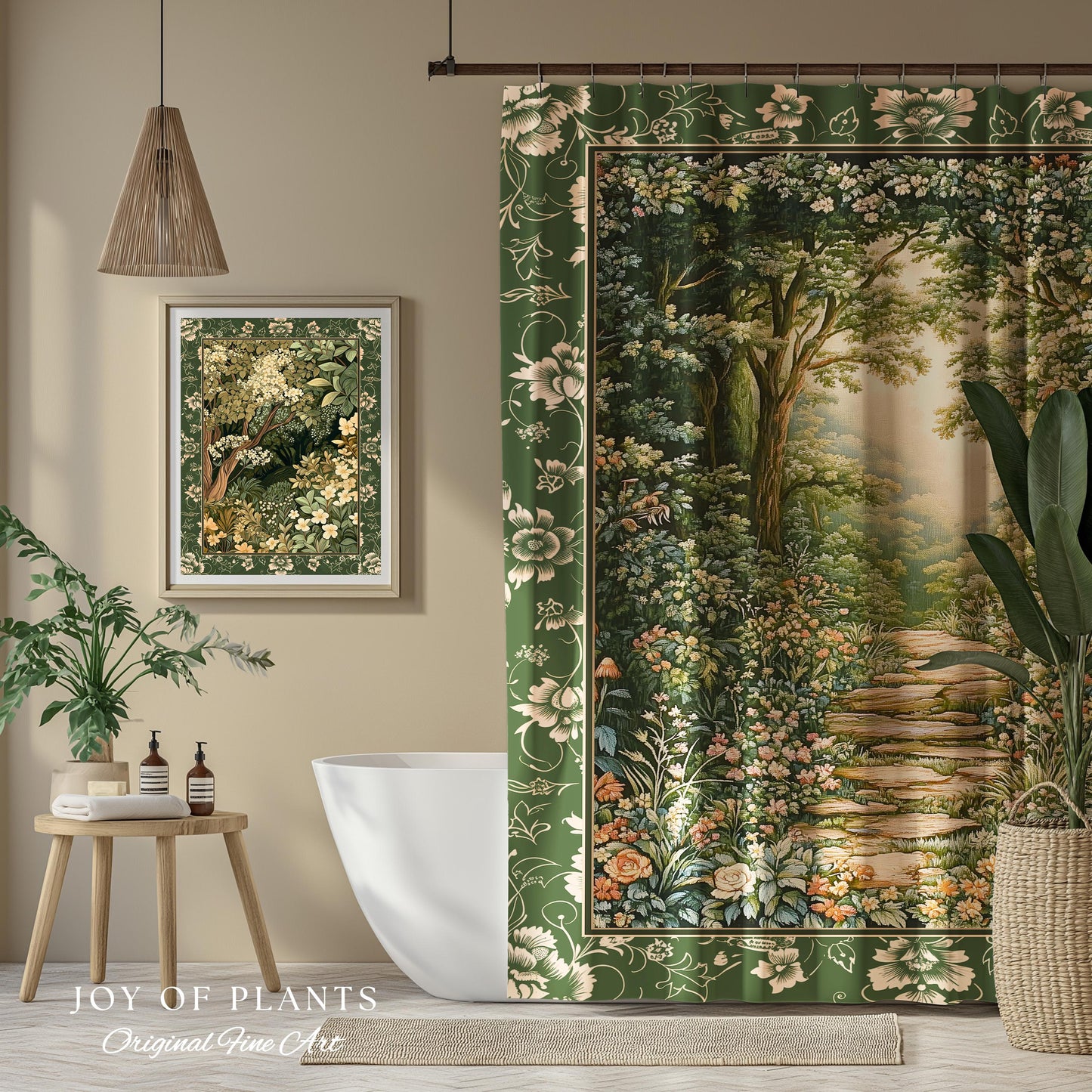 Mystic Garden Fairytale Landscape Shower Curtain | Fairycore Woodland Nature Lover Aesthetic Cozy Earthy Bathroom Decor Whimsical Floral |