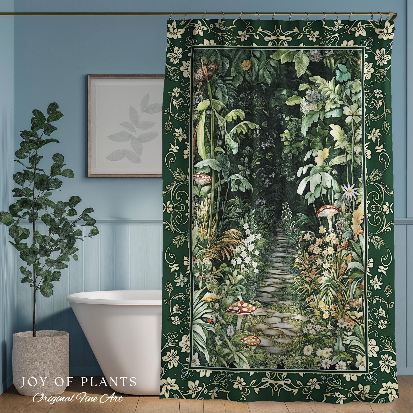 Soft Green Woodland Shower Curtain for Bathroom | Fairycore Woodland Nature Lover Book Nook Cozy Earthy Decor Jungle Whimsical Aesthetic |