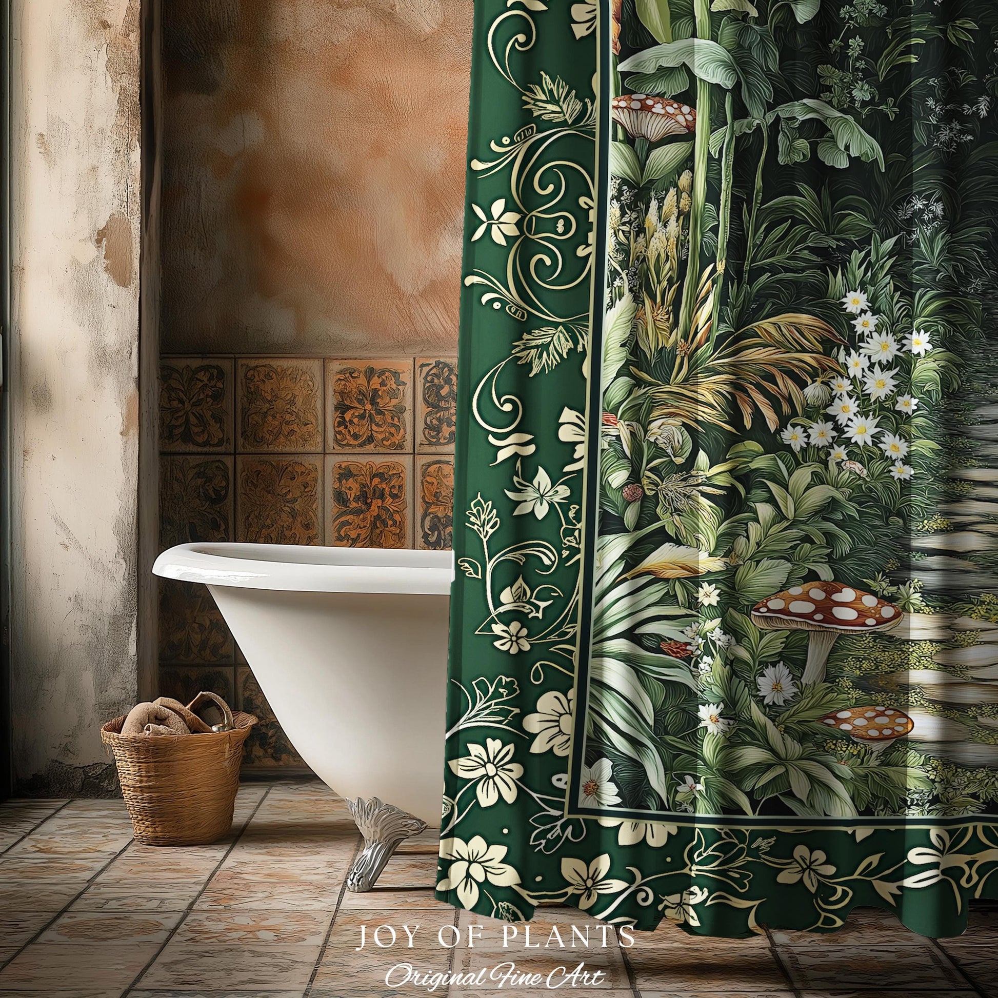 Soft Green Woodland Shower Curtain for Bathroom | Fairycore Woodland Nature Lover Book Nook Cozy Earthy Decor Jungle Whimsical Aesthetic |