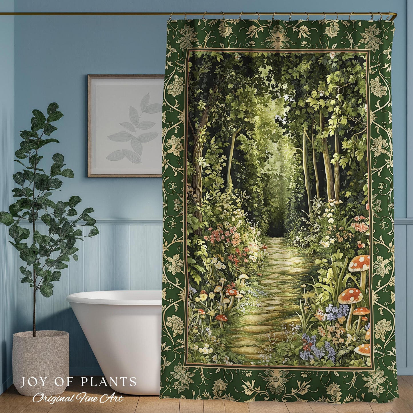 Natural Plants Ethereal Folklore Shower Curtain | Woodland Fairy Inspired Nature Lover Bathroom Cozy Earthy Botanical Accent Mystical Floral