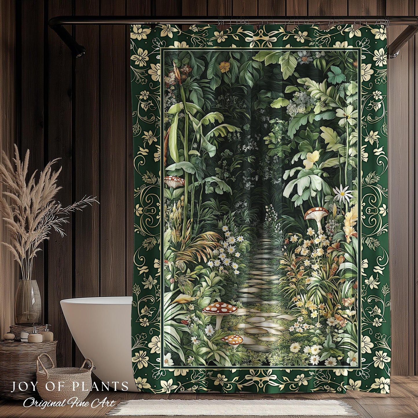 Soft Green Woodland Shower Curtain for Bathroom | Fairycore Woodland Nature Lover Book Nook Cozy Earthy Decor Jungle Whimsical Aesthetic |