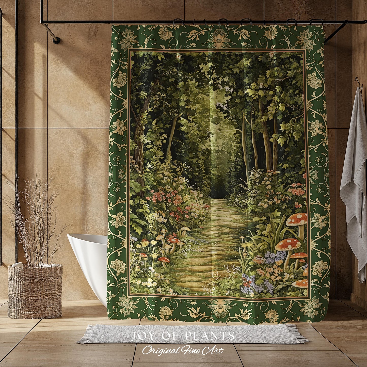 Natural Plants Ethereal Folklore Shower Curtain | Woodland Fairy Inspired Nature Lover Bathroom Cozy Earthy Botanical Accent Mystical Floral