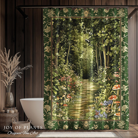 Natural Plants Ethereal Folklore Shower Curtain | Woodland Fairy Inspired Nature Lover Bathroom Cozy Earthy Botanical Accent Mystical Floral