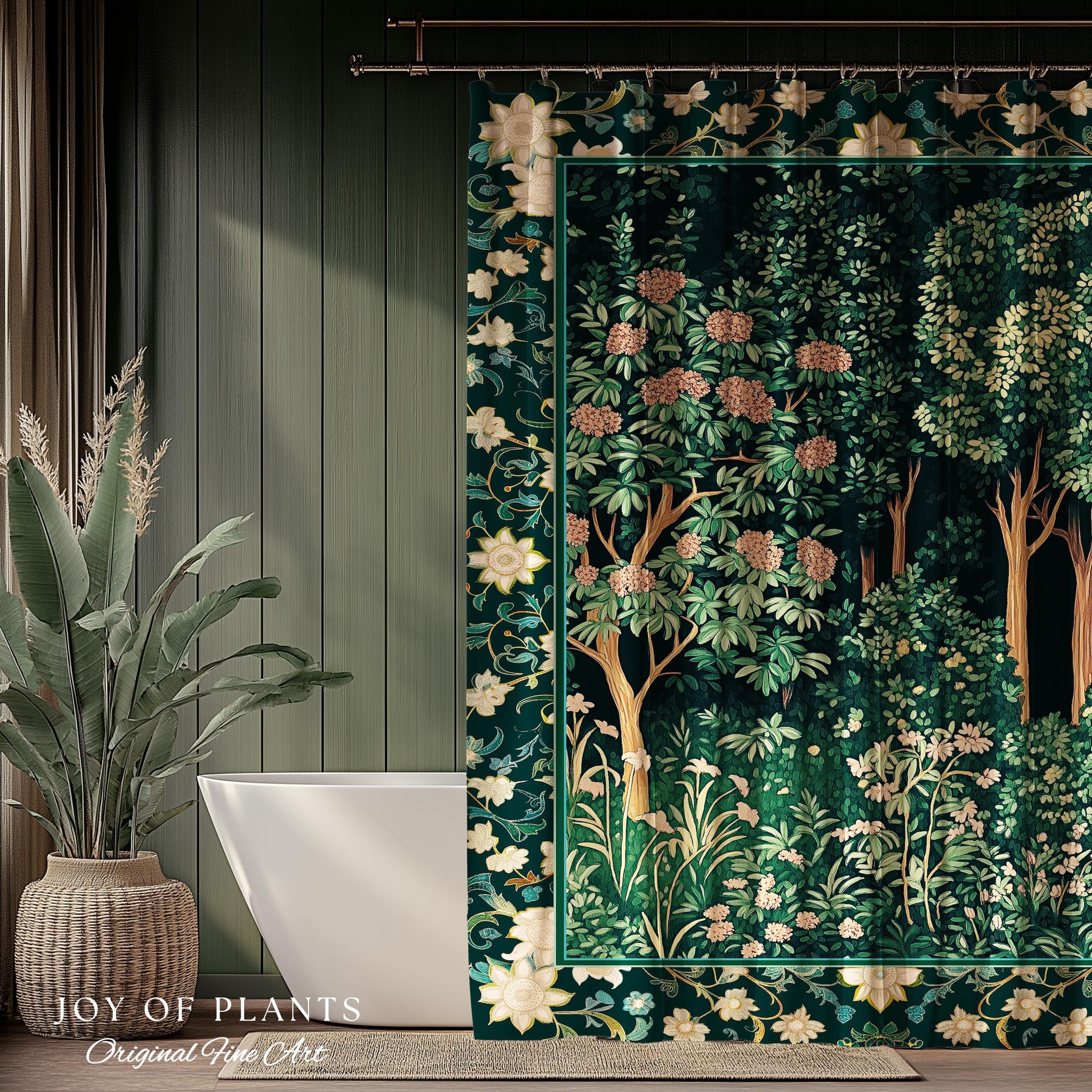 Dark Woodland Whimsical Forest Shower Curtain Whimsigothic Folklore Inspired Decor | Ethereal Academia Aesthetic Fairycore Bathroom Accent |