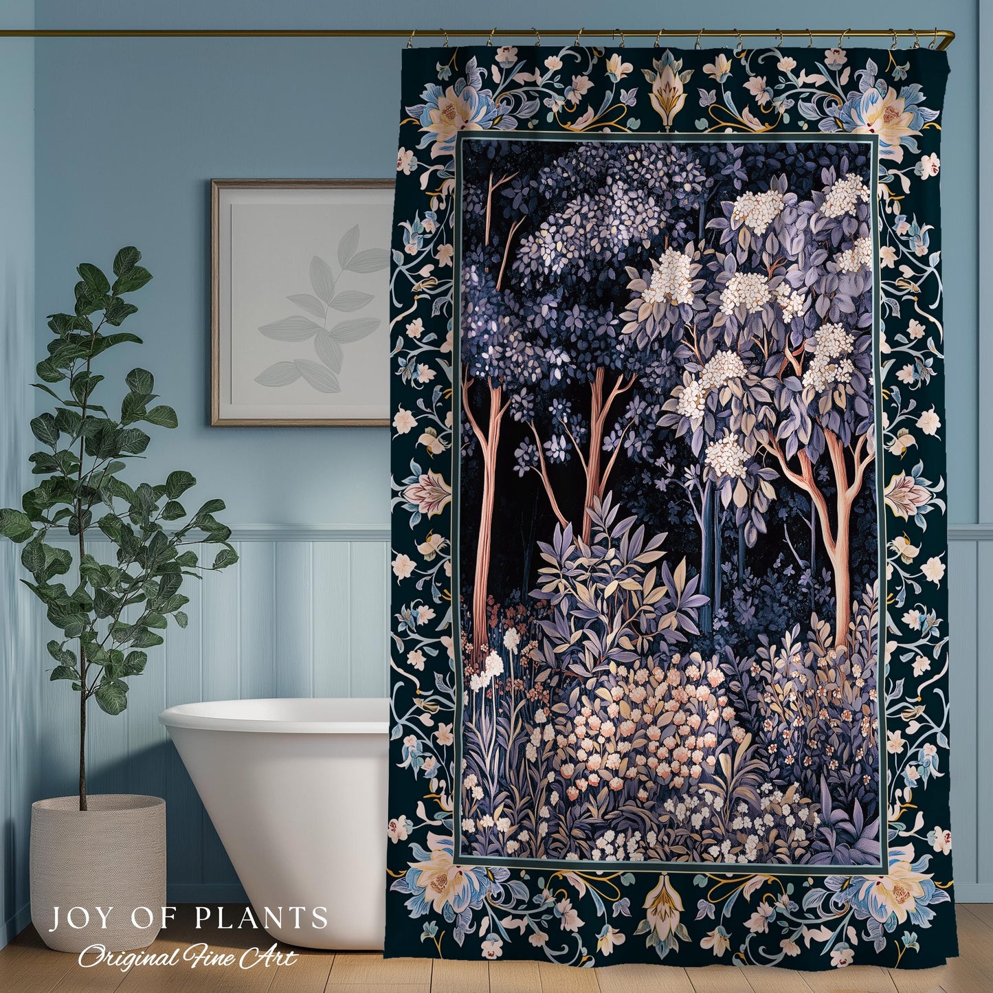 Fairycore Aesthetic Botanical Shower Curtain Dark Academia Lavender Purple Nature Inspired Ethereal Woodland Bathroom Wildflowers Enchanted