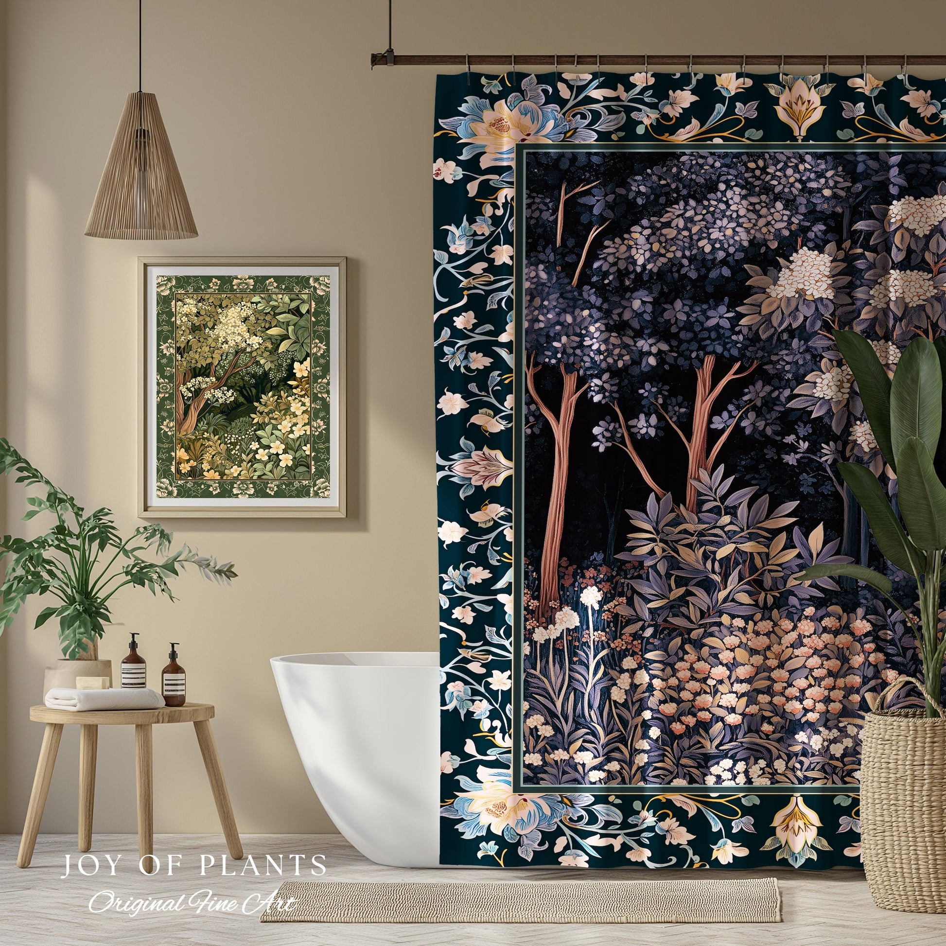 Fairycore Aesthetic Botanical Shower Curtain Dark Academia Lavender Purple Nature Inspired Ethereal Woodland Bathroom Wildflowers Enchanted
