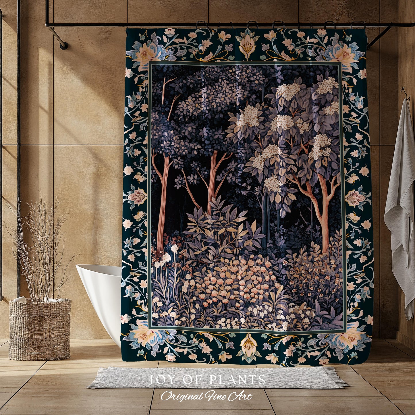 Fairycore Aesthetic Botanical Shower Curtain Dark Academia Lavender Purple Nature Inspired Ethereal Woodland Bathroom Wildflowers Enchanted