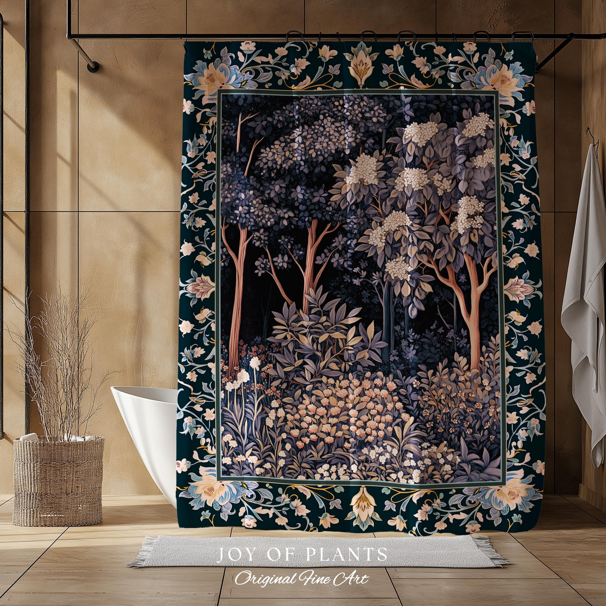 Fairycore Aesthetic Botanical Shower Curtain Dark Academia Lavender Purple Nature Inspired Ethereal Woodland Bathroom Wildflowers Enchanted