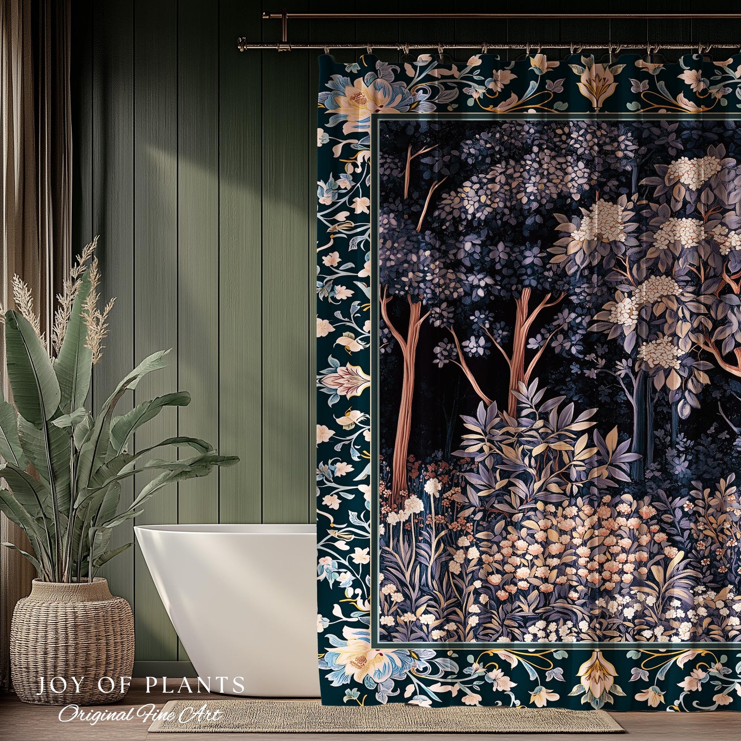 Fairycore Aesthetic Botanical Shower Curtain Dark Academia Lavender Purple Nature Inspired Ethereal Woodland Bathroom Wildflowers Enchanted