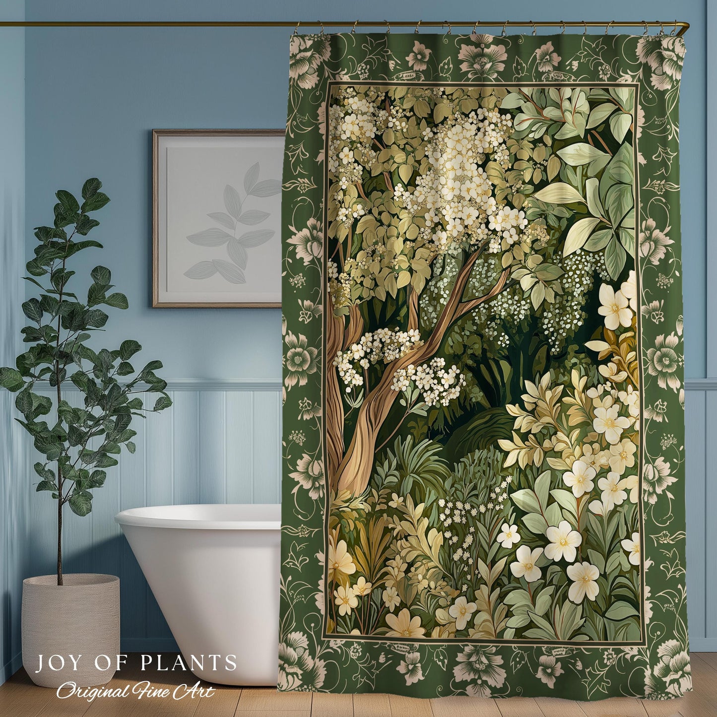 Soft Aesthetics Folklore Forest Shower Curtain Fairy Inspired Bathroom | Cozy Cottagecore Ethereal Nature Aesthetic Sage Green Indie Decor |